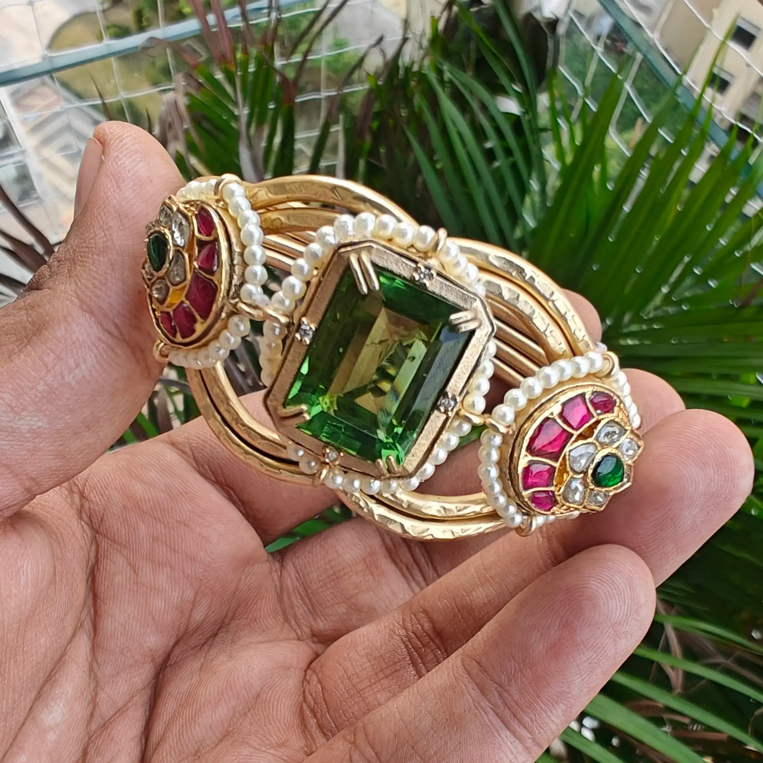 Shahida Amrapali Brass Fusion Handcuff- Parrot Green