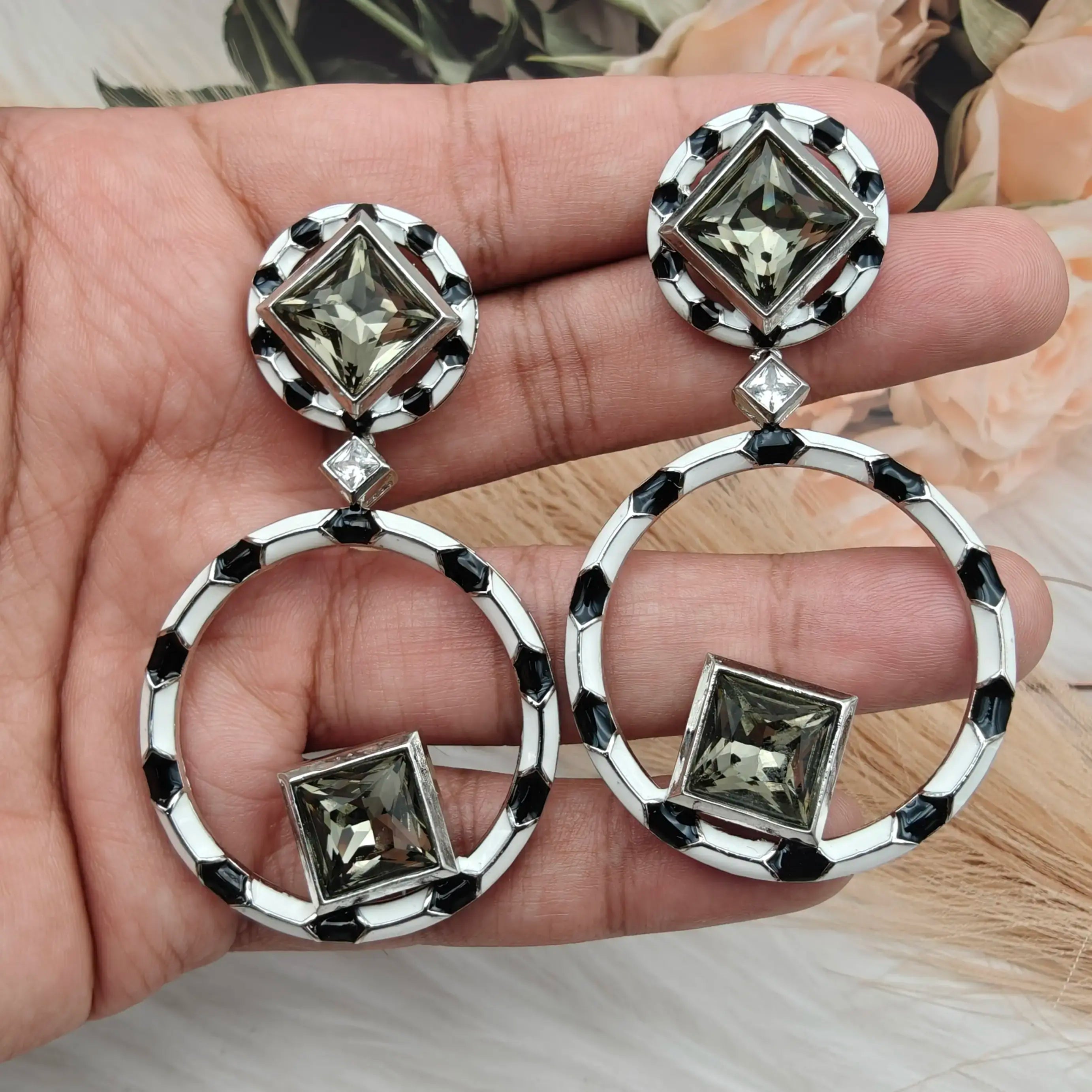 Aurelia Swarovski Earrings- Grey Black (Silver Finish)