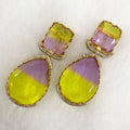 Tourmaline Bio Stone Statement Earrings - Yellow N Purple
