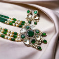 Eva Premium Polki Long Necklace- Green