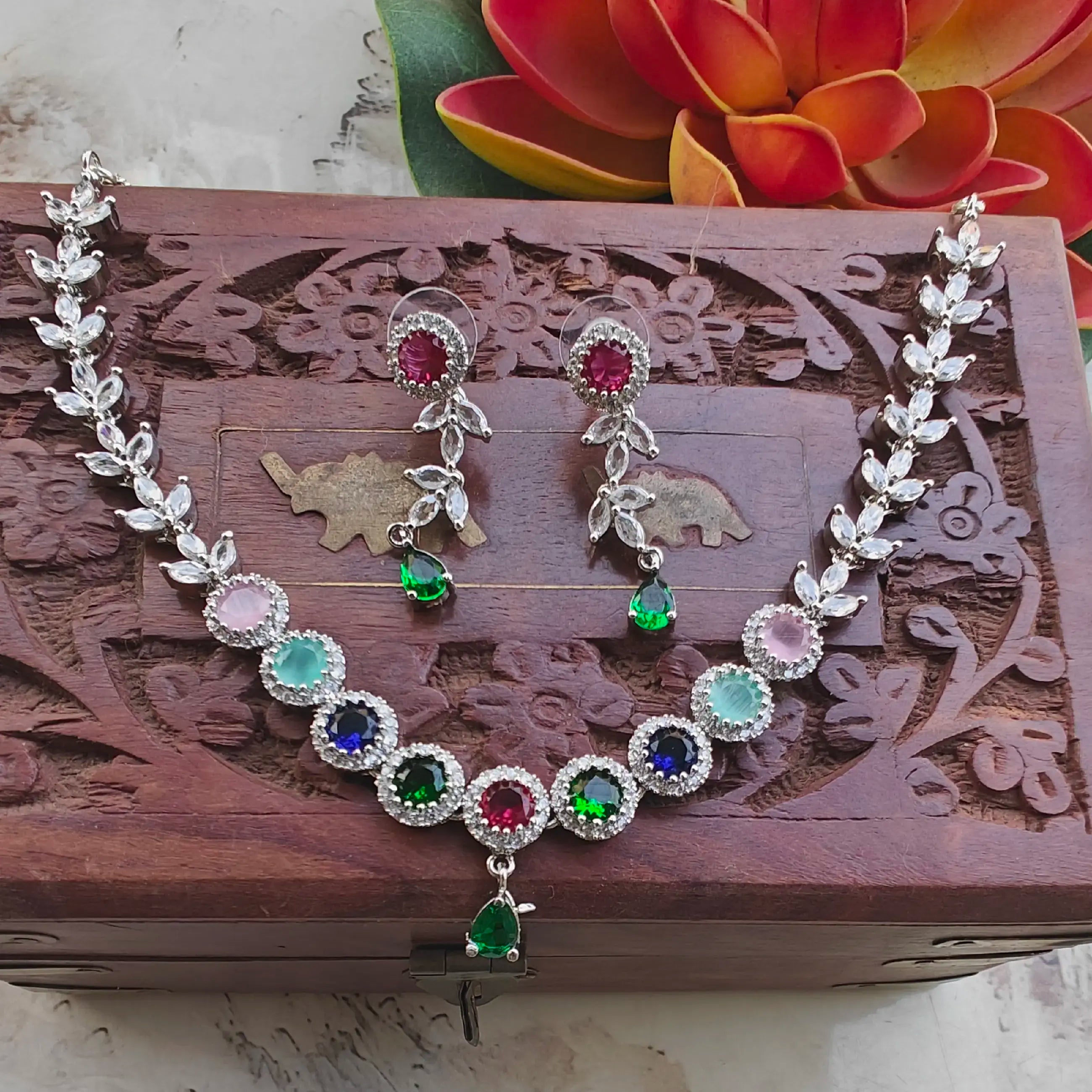 Inakshi AD Necklace Set - Multi