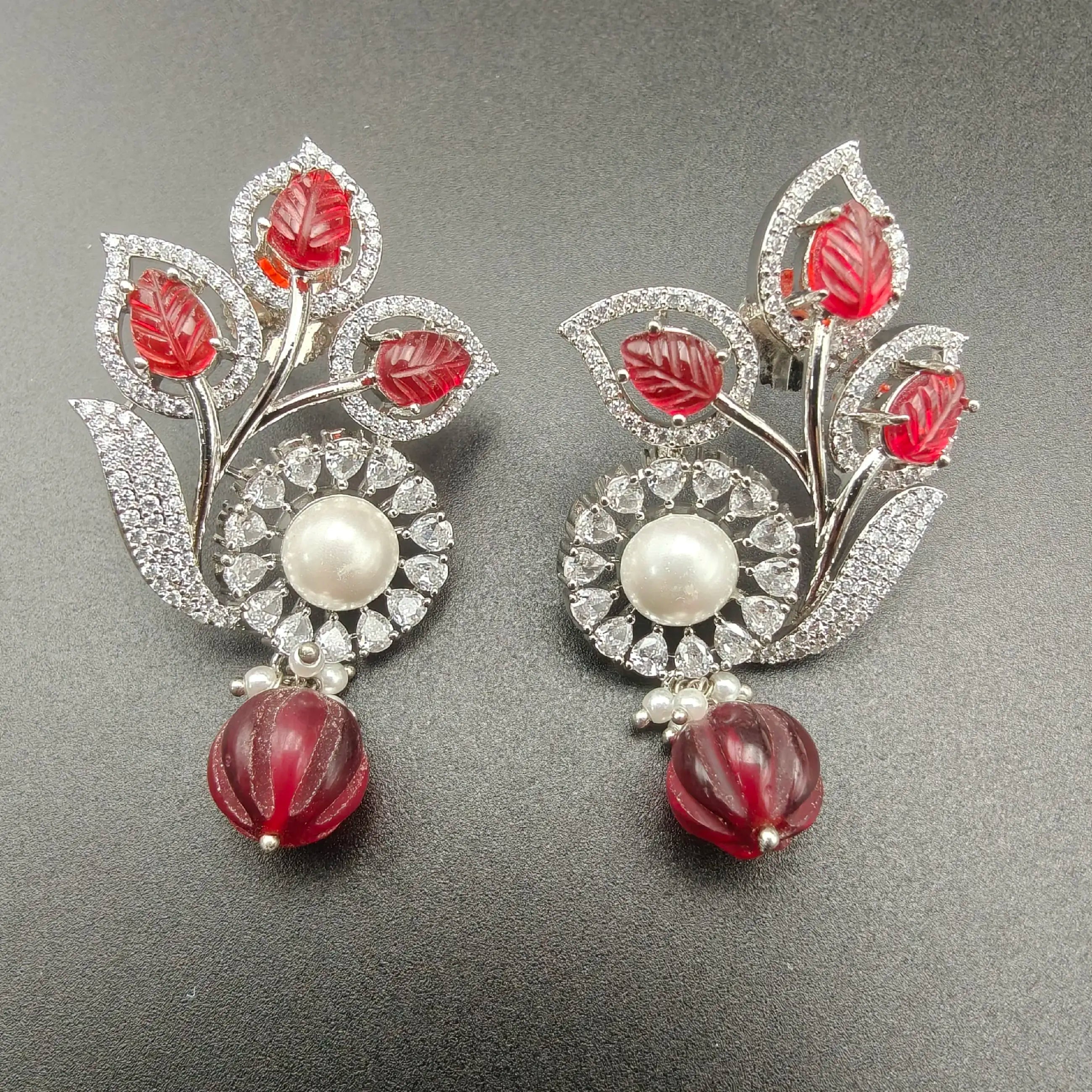 Mirana Onyx carving Stone And Pearl AD Earring- Maroon