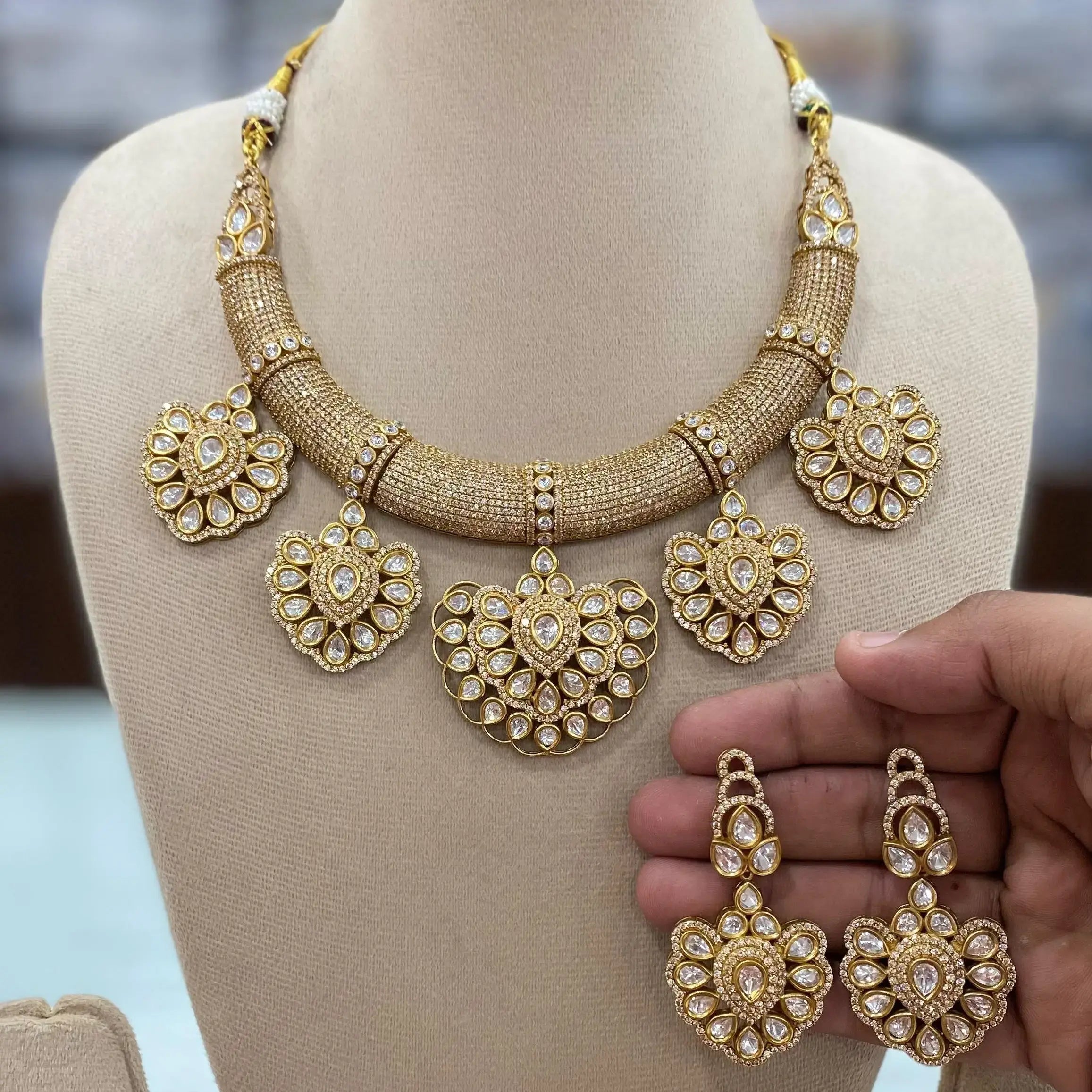 Noorie Moissanite Polki Jadau AD Setting Premium Necklace Set