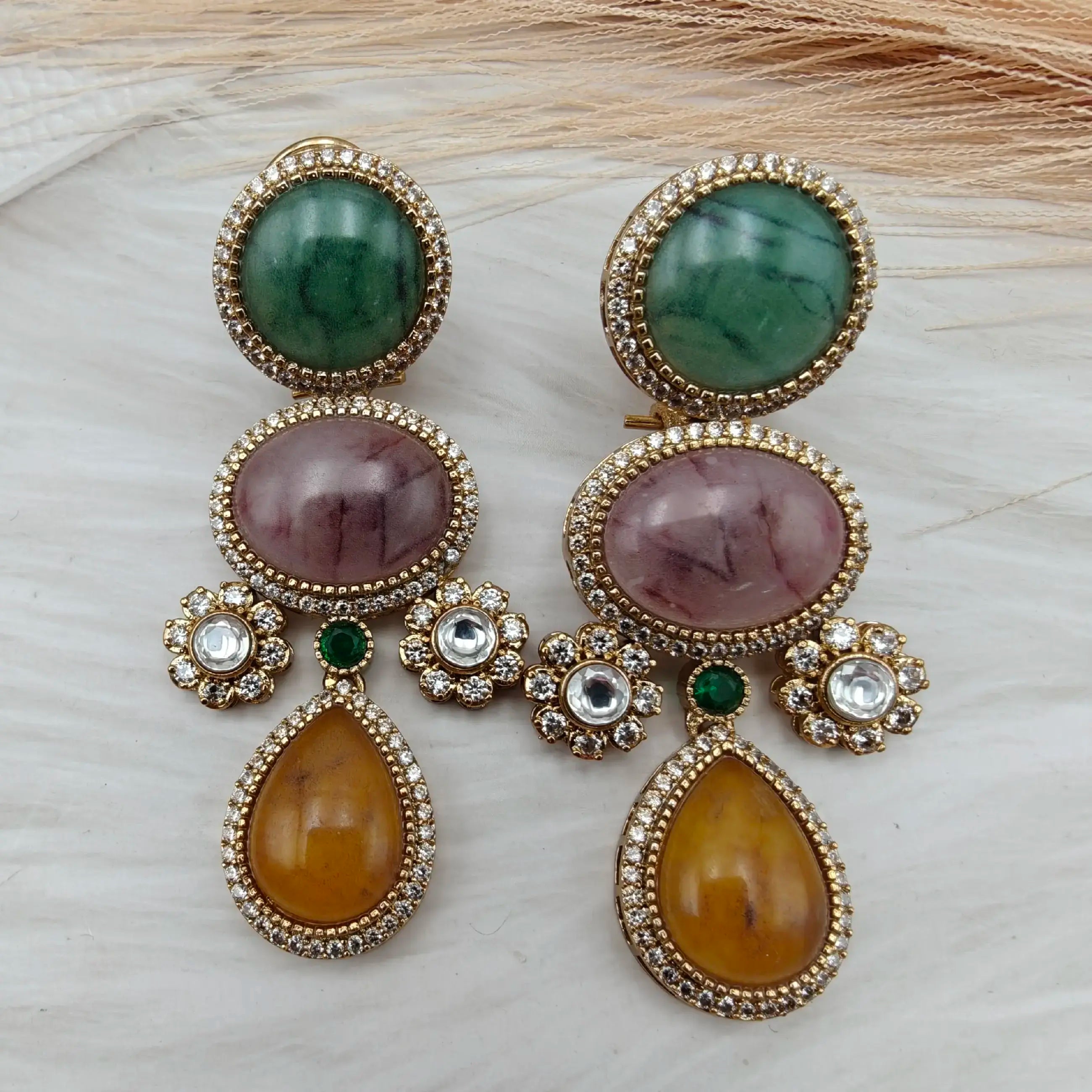 Sabyasachi Inspired Barbara Premium Earrings - Golden Quartz