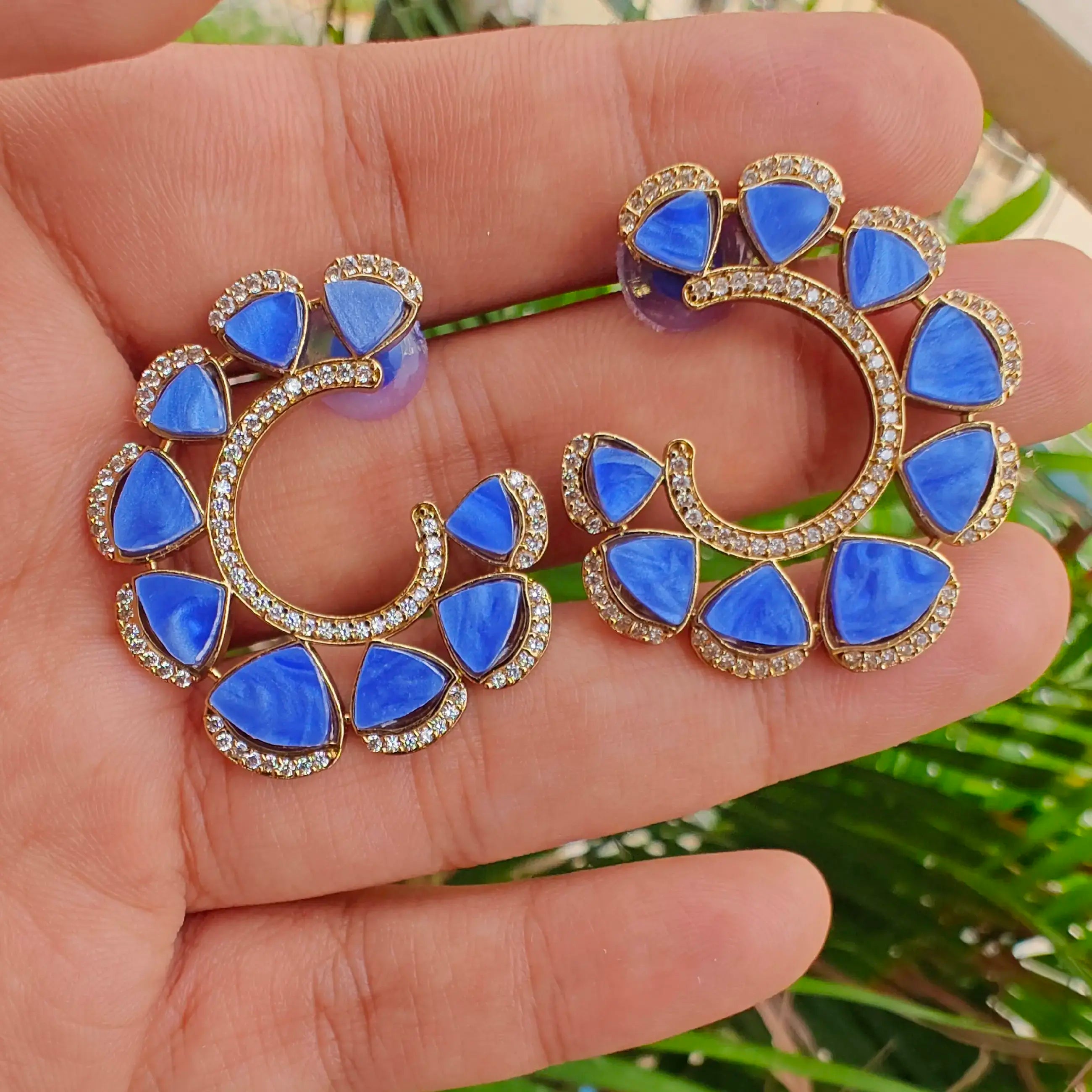 Aaryah Shell Stone Statement Earrings - Indigo Blue