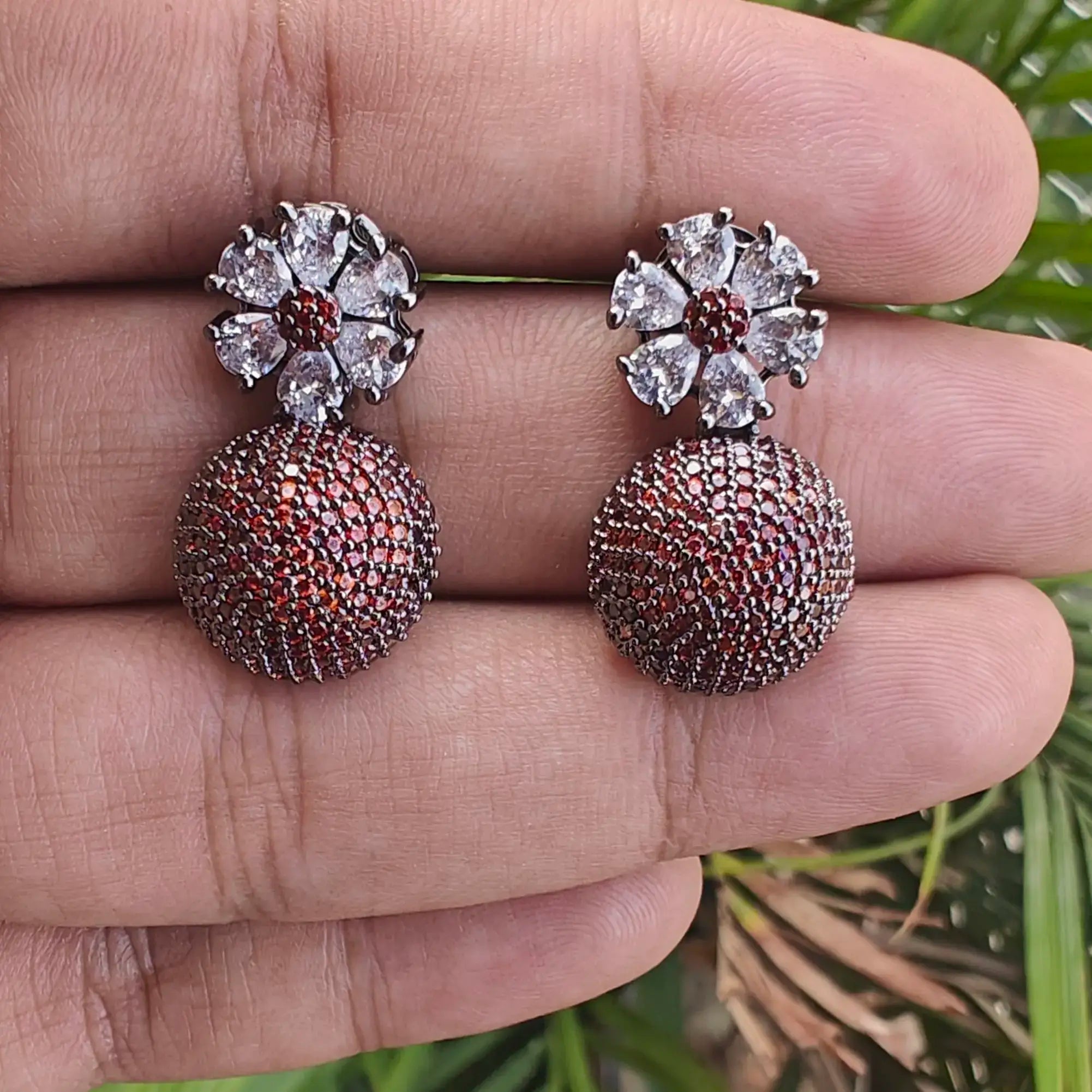 Jessi Flower Nano AD Earrings- Rust