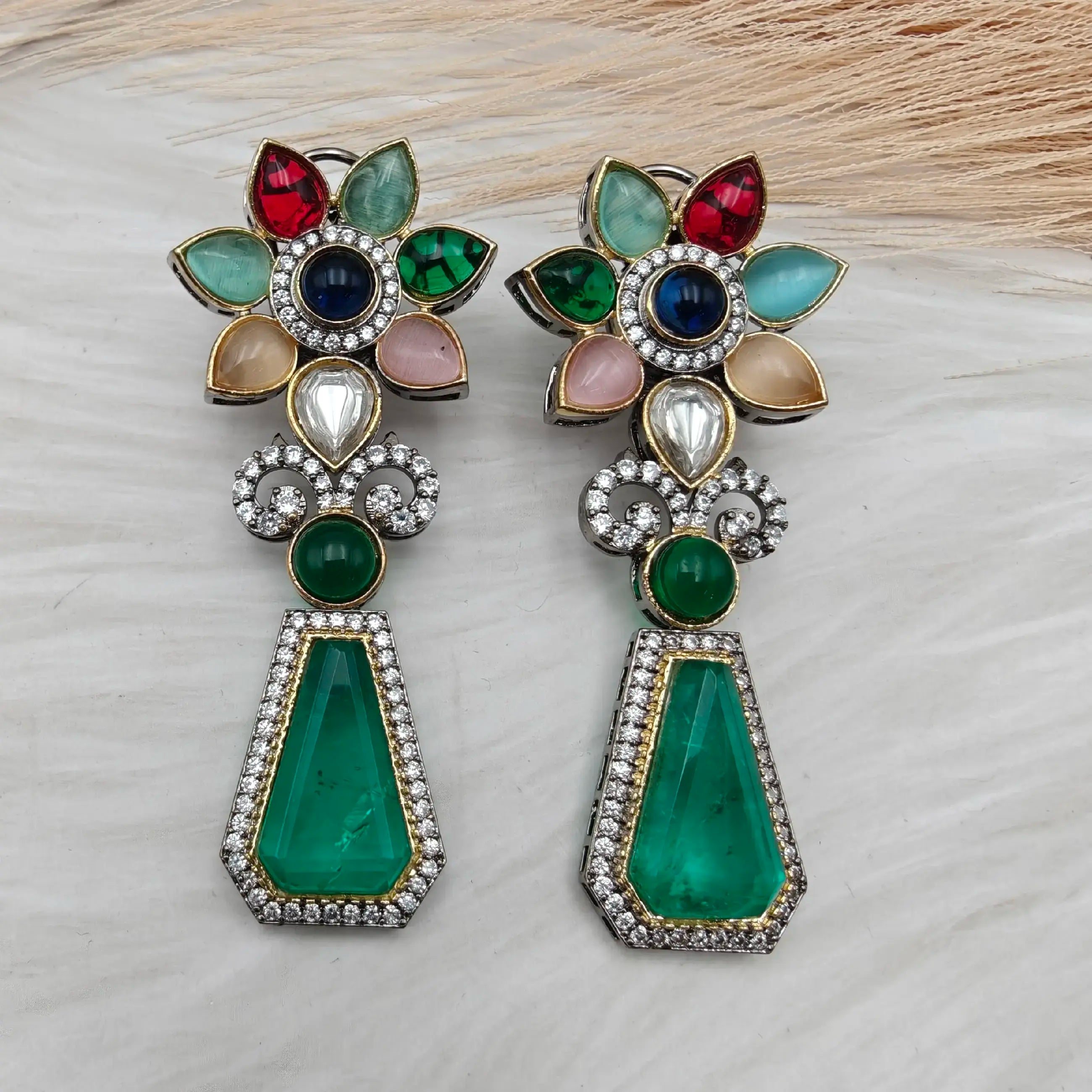 Sameera Sabyasachi Inspired Premium Doublet Earrings- Multi Green