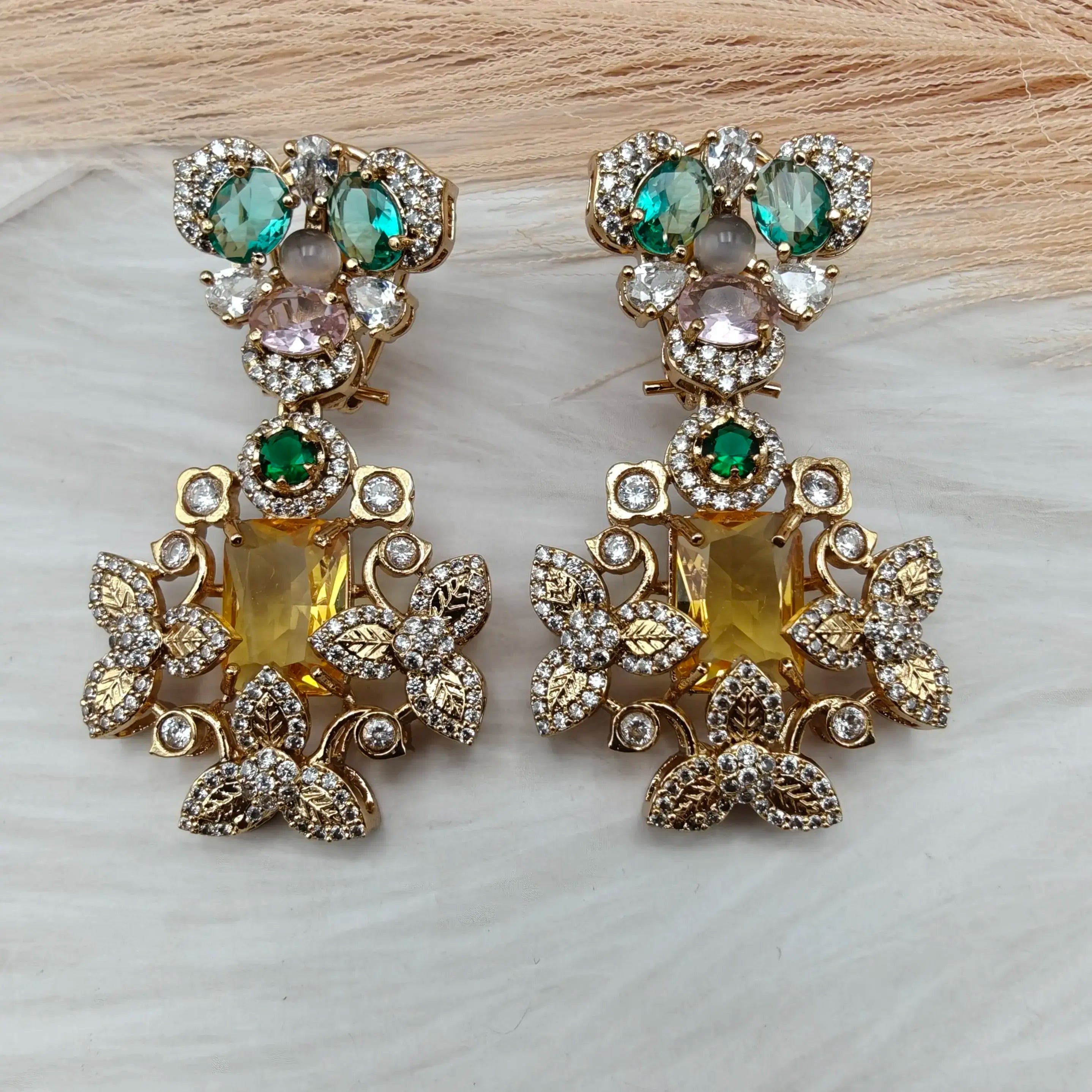 Sabyasachi Inspired Trisha Premium Earrings - Yellow