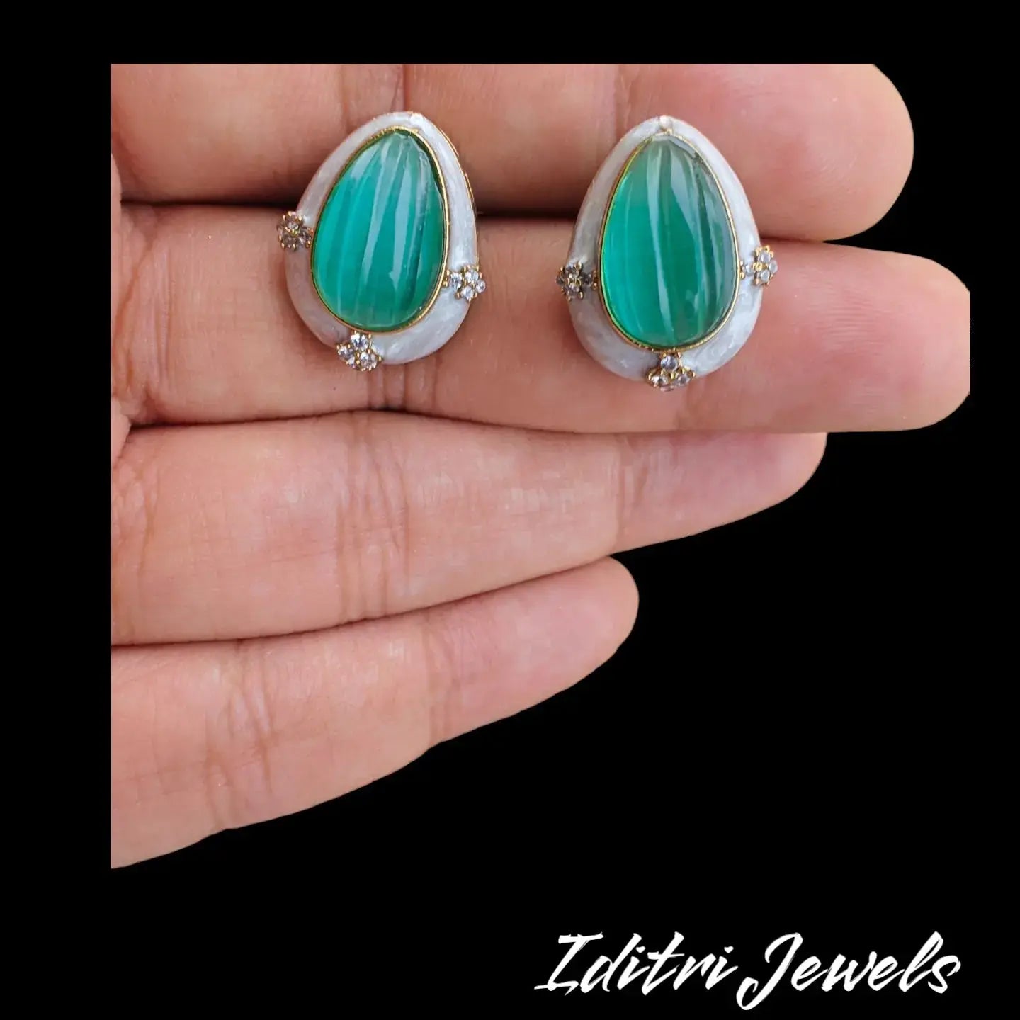 Italian Meena And Carving Stone Stud- Mint