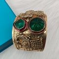 Manora Handcrafted Amrapali Brass Fusion Handcuff- Green Ruby