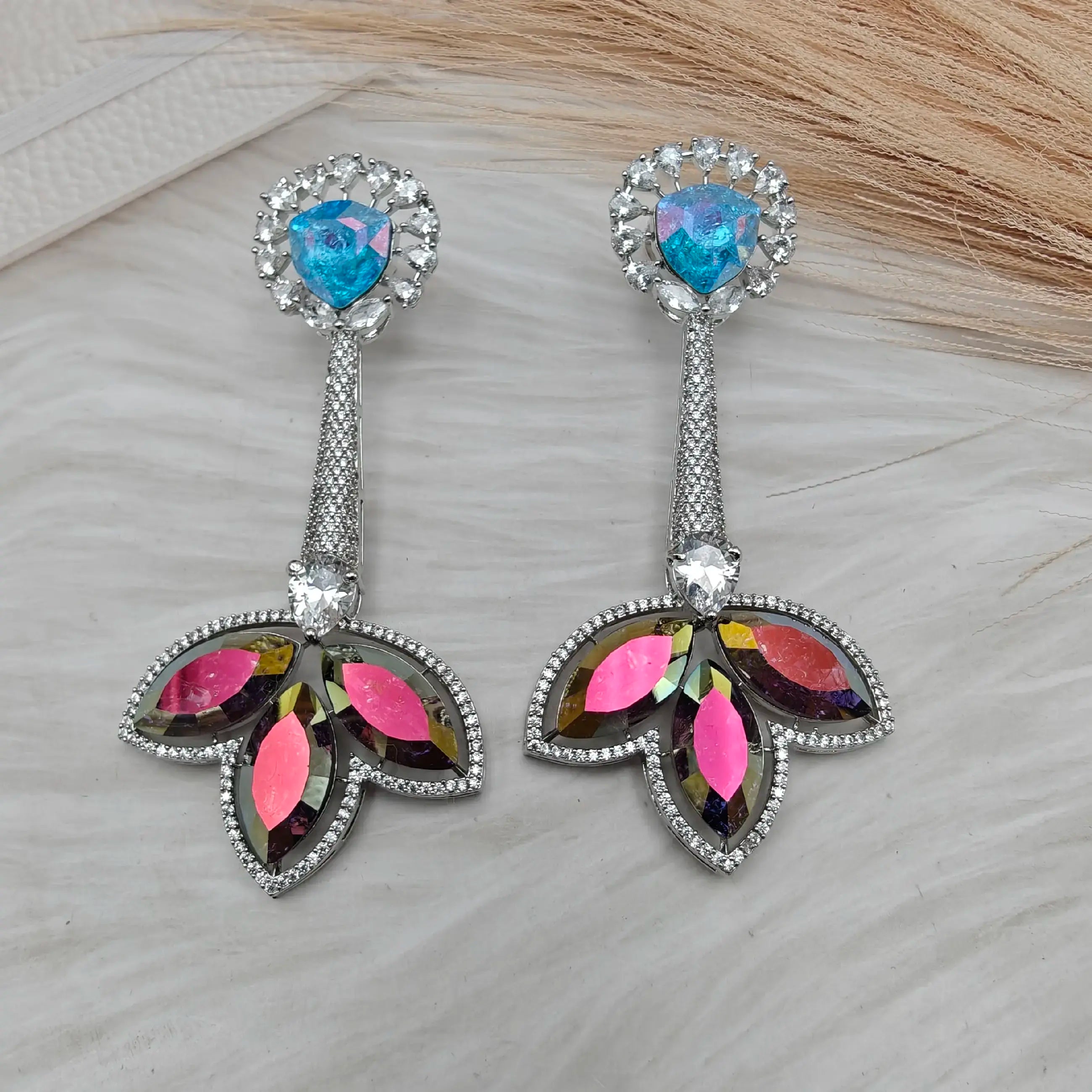 Ketki Swarovski Crystal Cocktail Danglers- Turquoise Multi