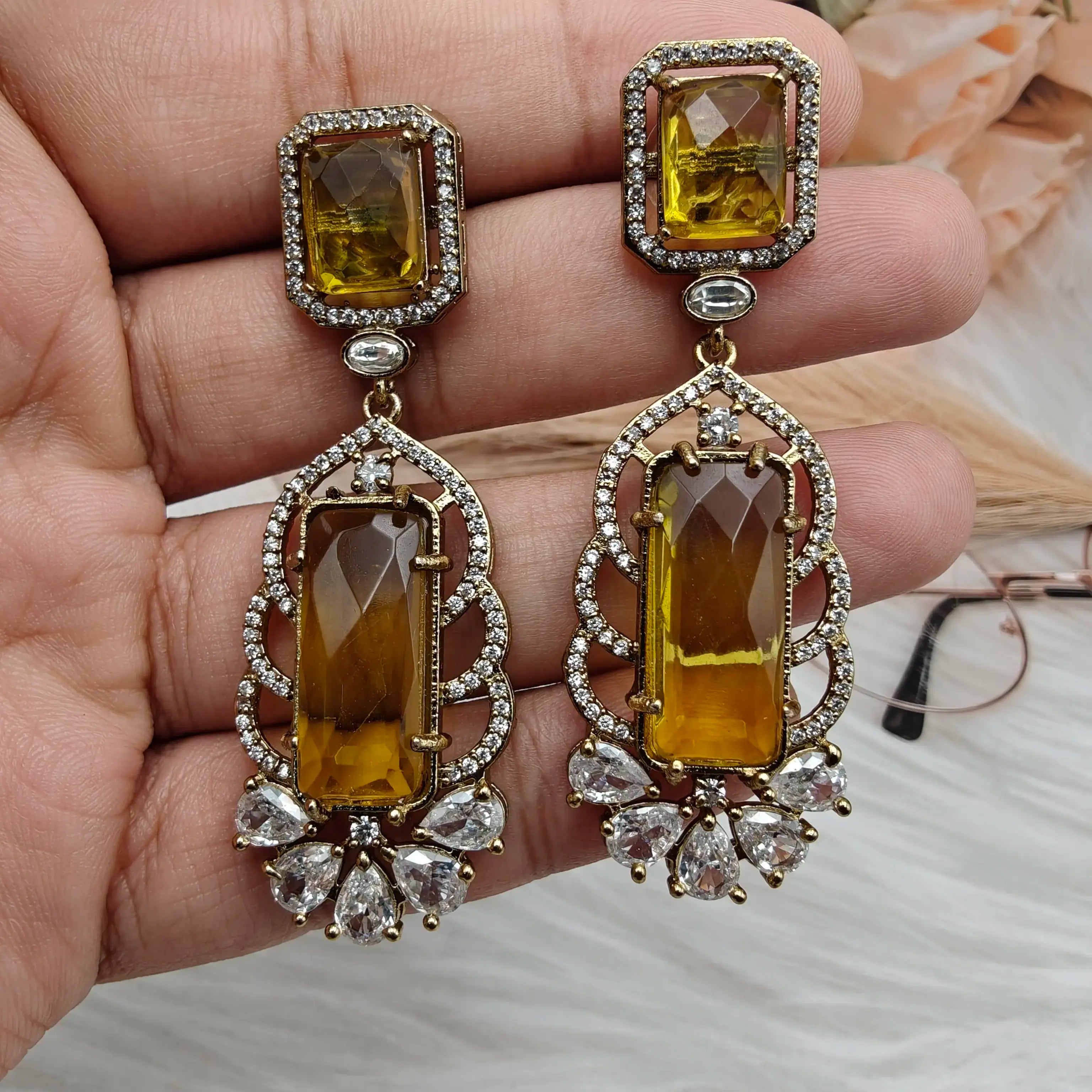 Noorhues Trans Stone Earrings - Mustard Yellow