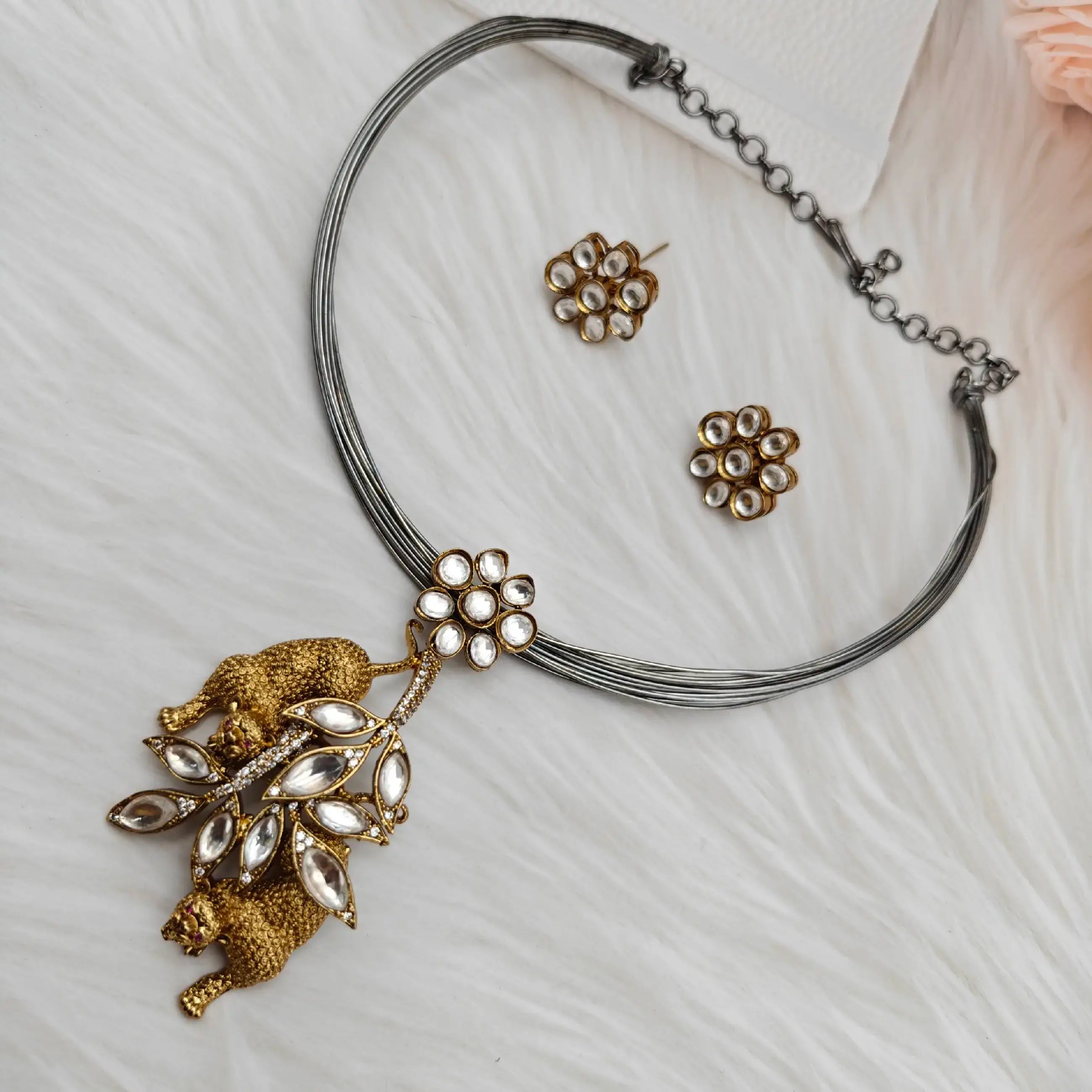 Sabyasachi Inspired Dual Tone Zoya Statement Hasli Necklace Set