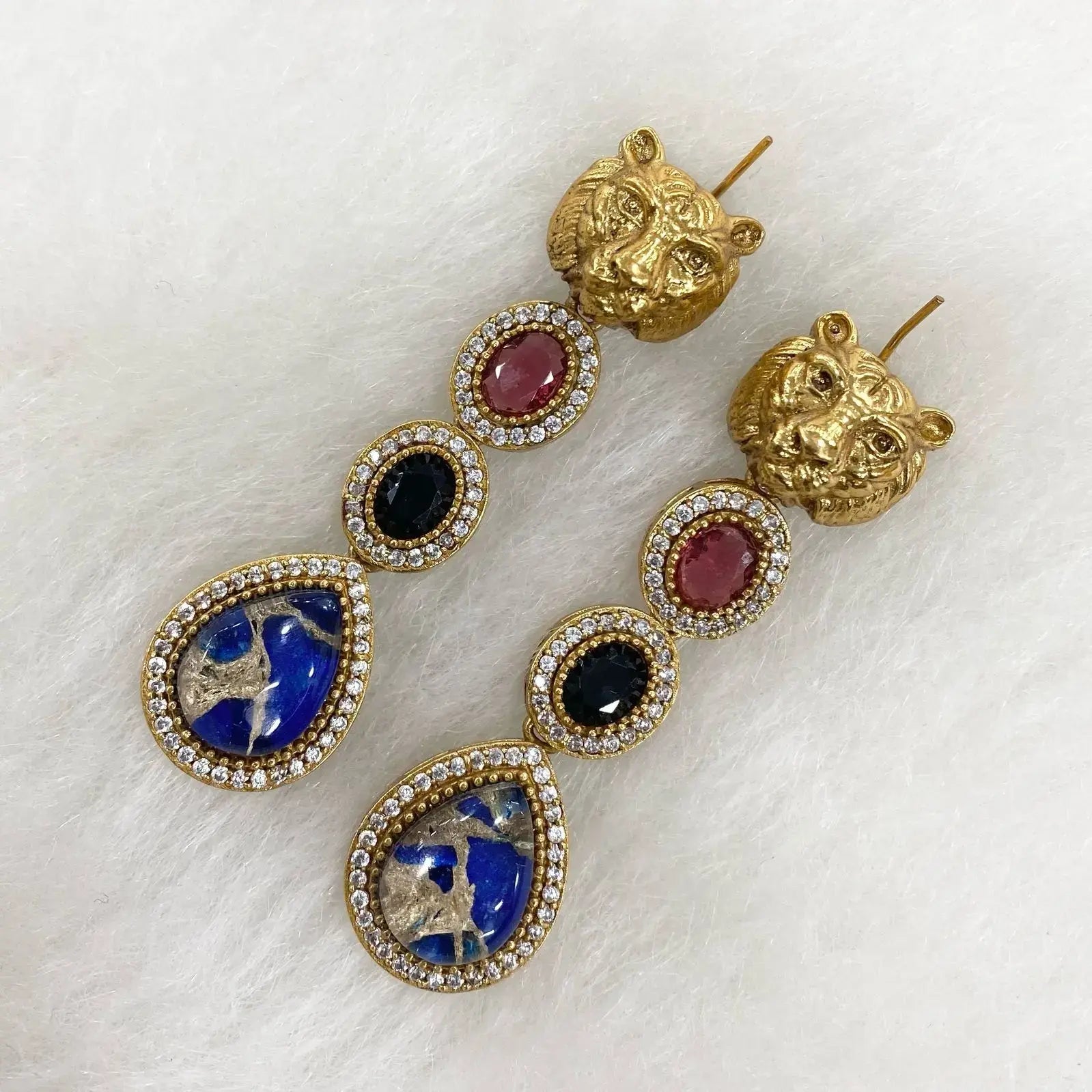 Sabyasachi Inspired Tourmaline Doublet Doha Earrings - Blue