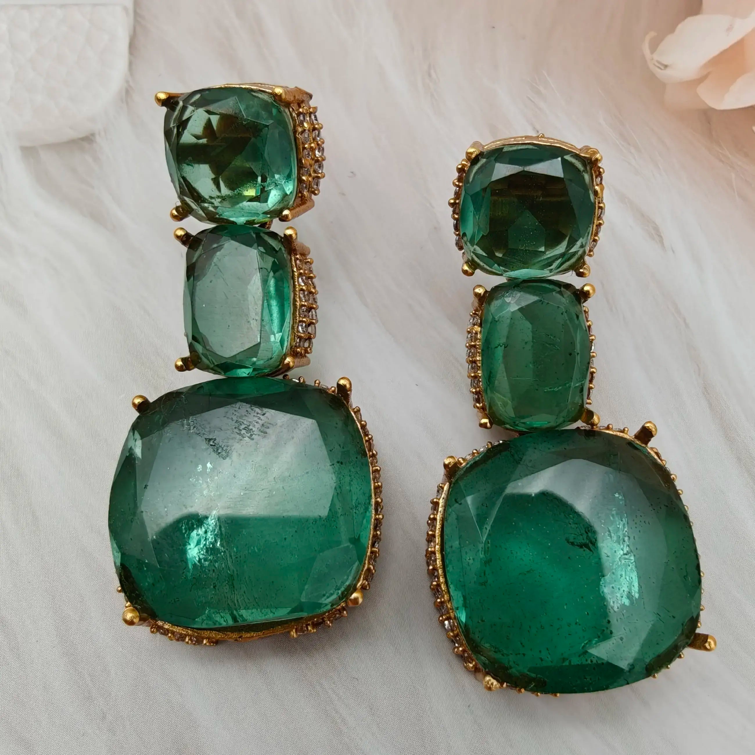 Sabya Inspired Vrinda Doublet Statement Earrings - Parrot Green