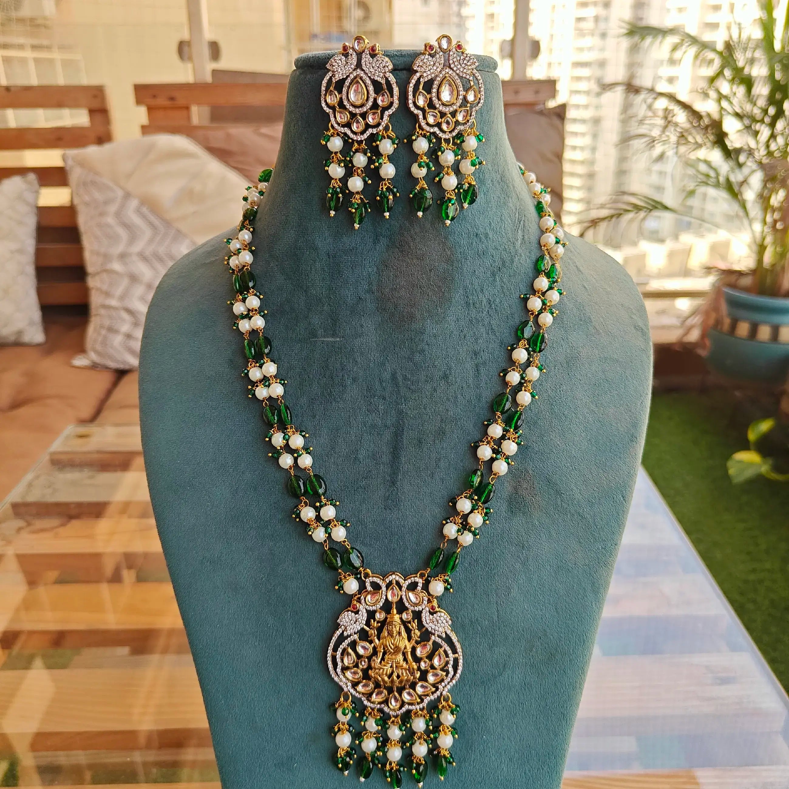 Lakshmi Long Necklace Set - Green
