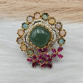 Aknoor Premium Natural Stone Ring- Olive Green Multi