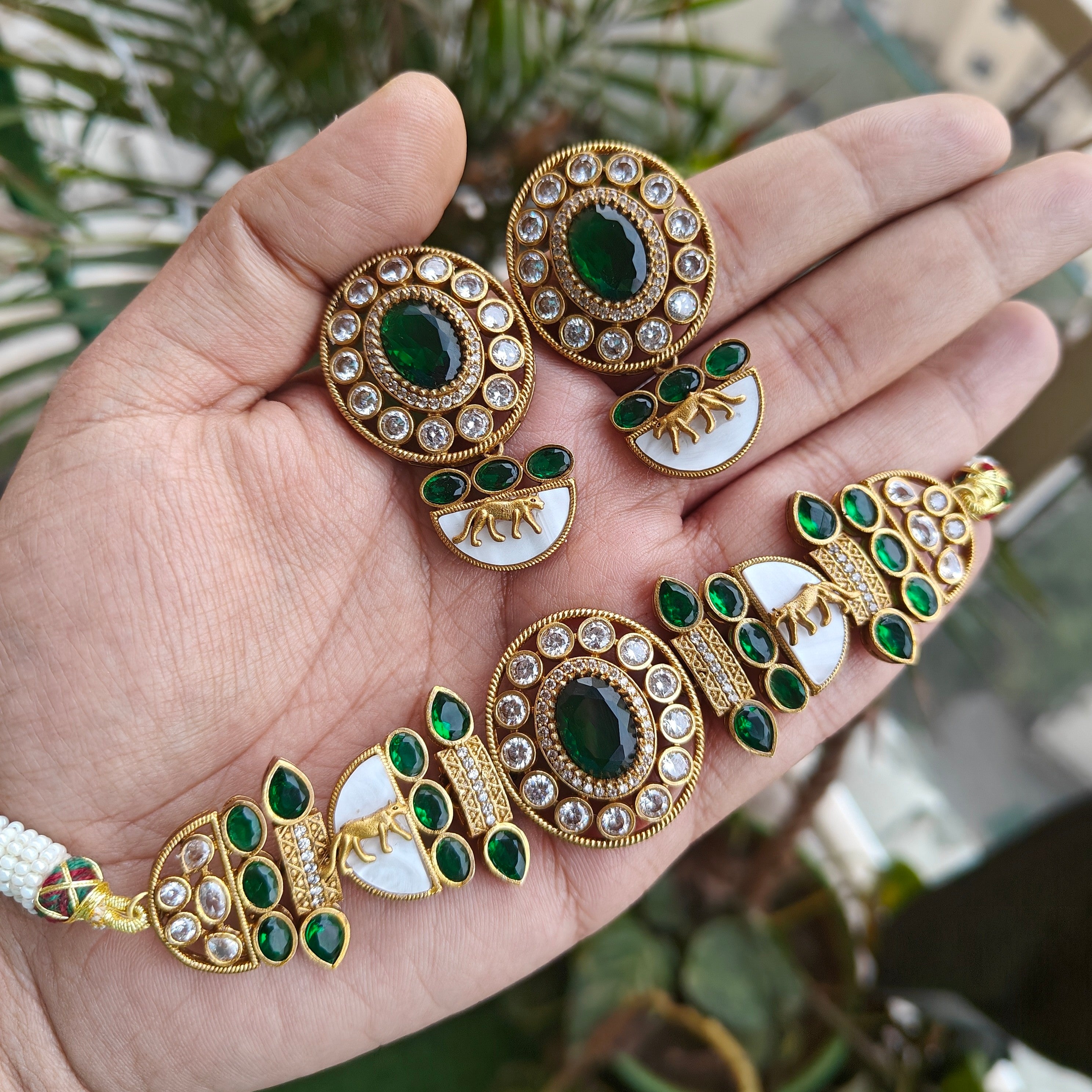 Samaira Fusion Sabyasachi Inspired Choker Set- Green