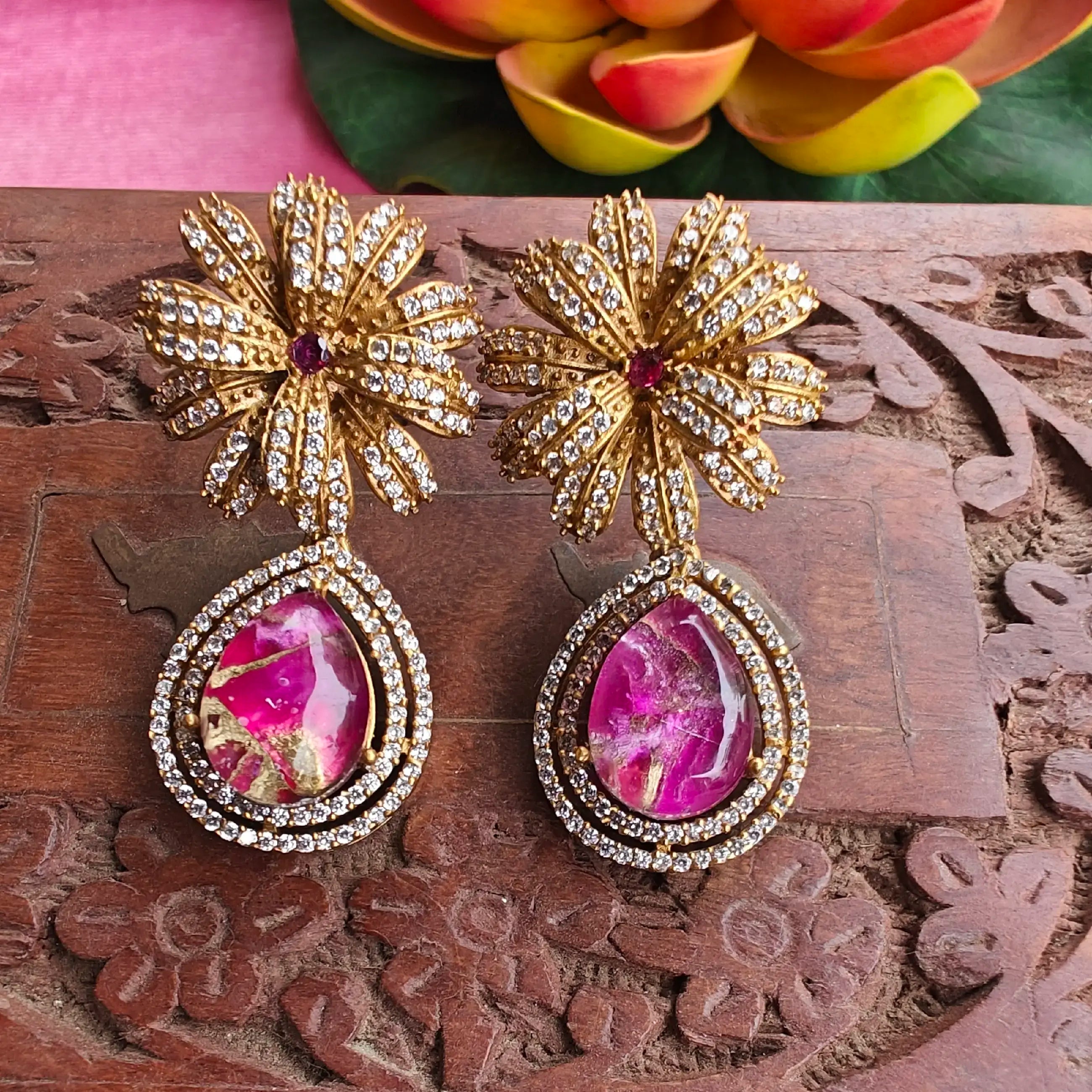Palm Tree Tourmaline Doublet Earrings- Ruby Pink