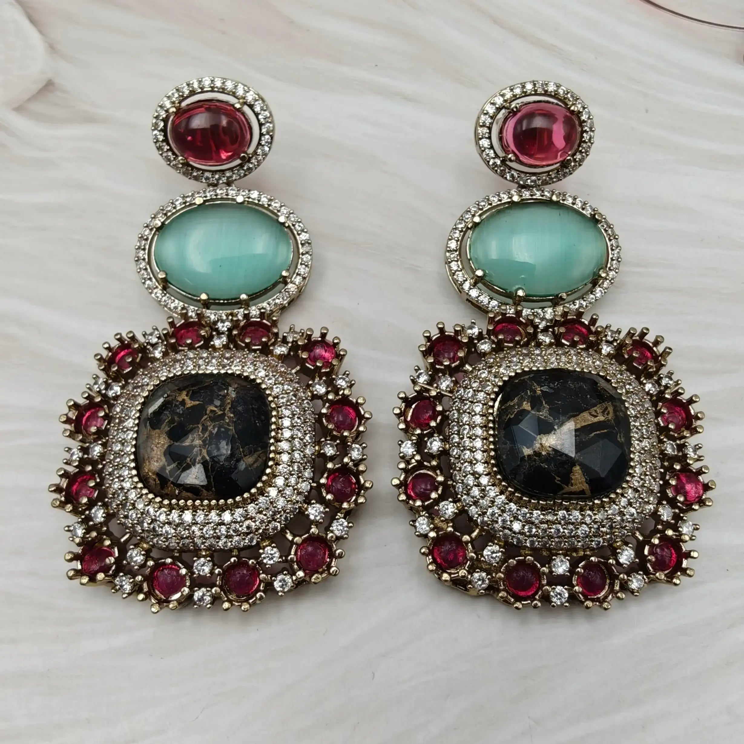 Sabyasachi Inspired Shehnaaz Statement Earrings - Black Ruby
