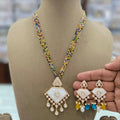 Nimrat Shell Stone Uncut Polki Moissanite Necklace Set - Multi