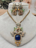 Noor-e-peacock Sapphire Sabya Inspired Gemstone Pendant Set