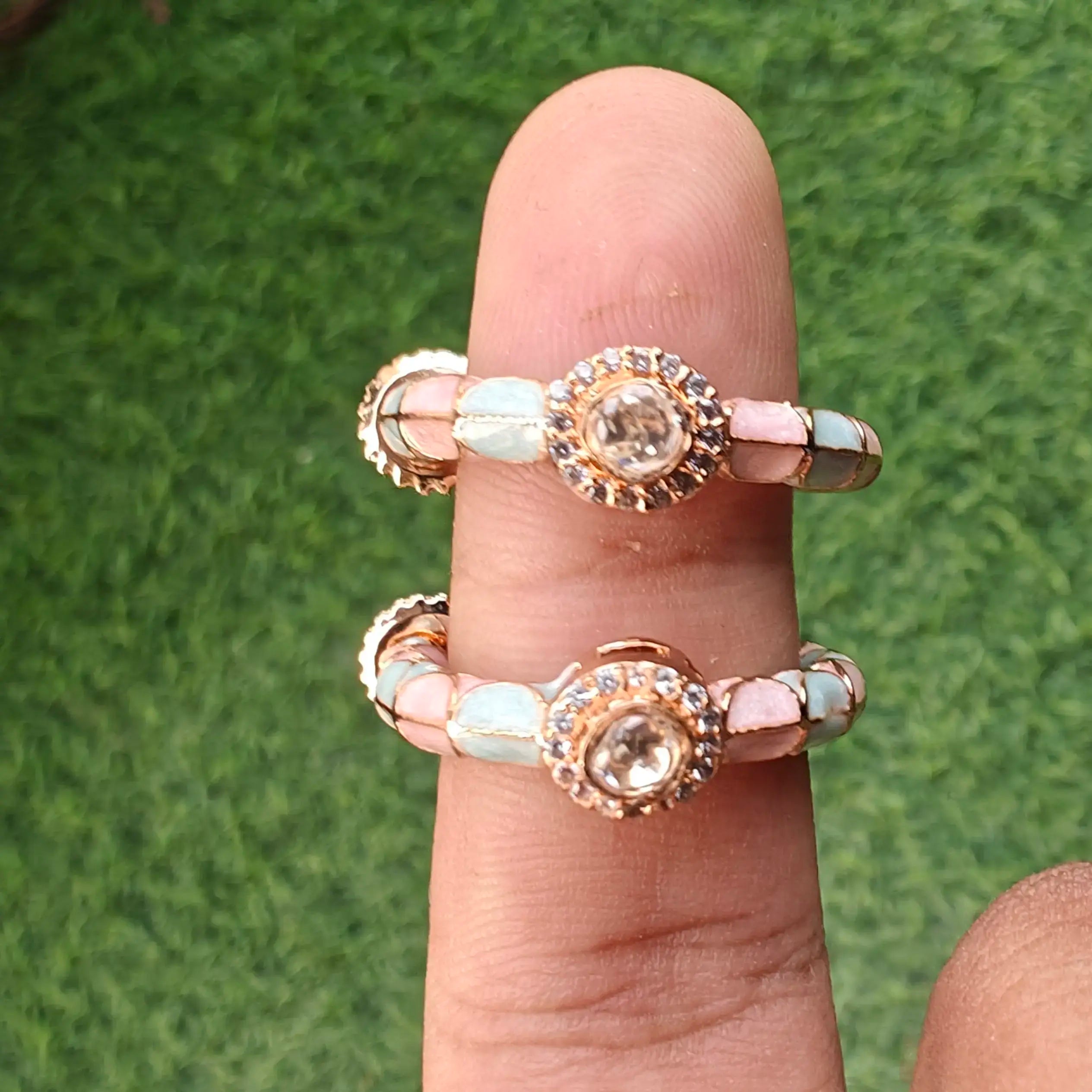 Italian Meena Moissanite Studded Hoops- Pink And Pastel Blue