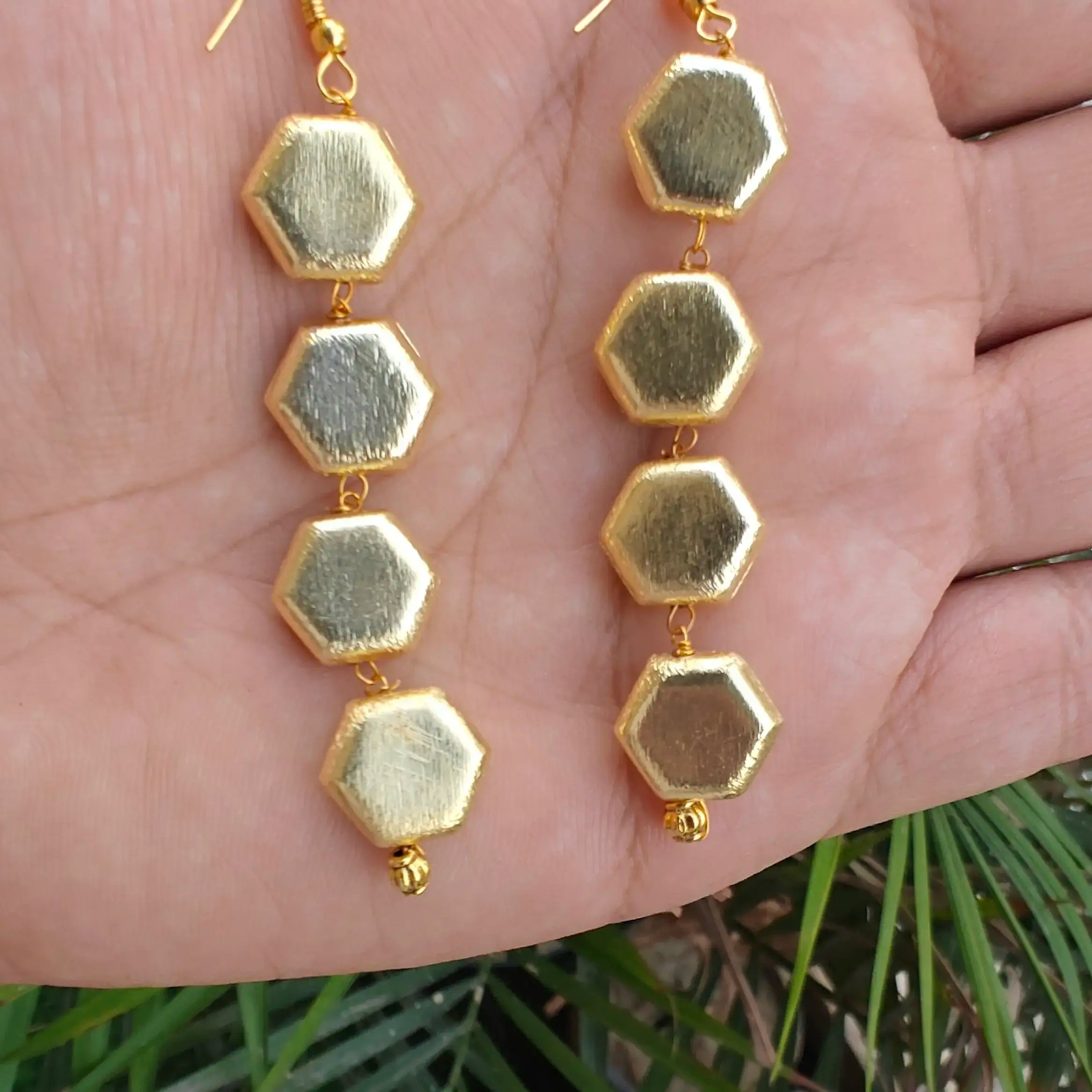 Pentagon Gold Brass Earrings
