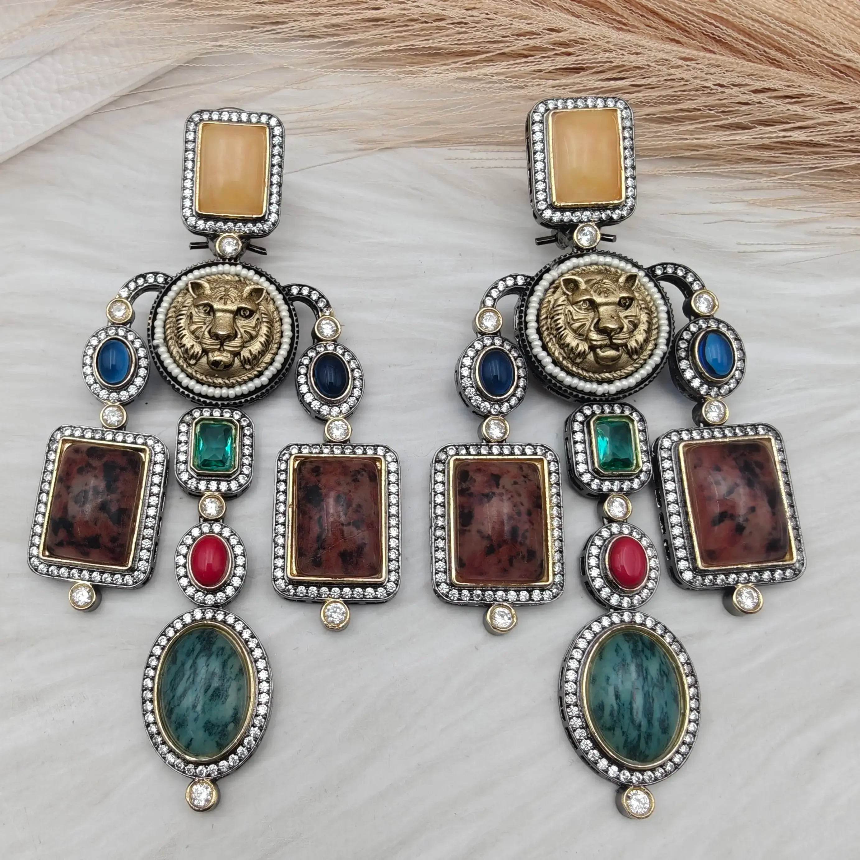 Sabyasachi Inspired Bagh Statement Earrings - Yellow Multi