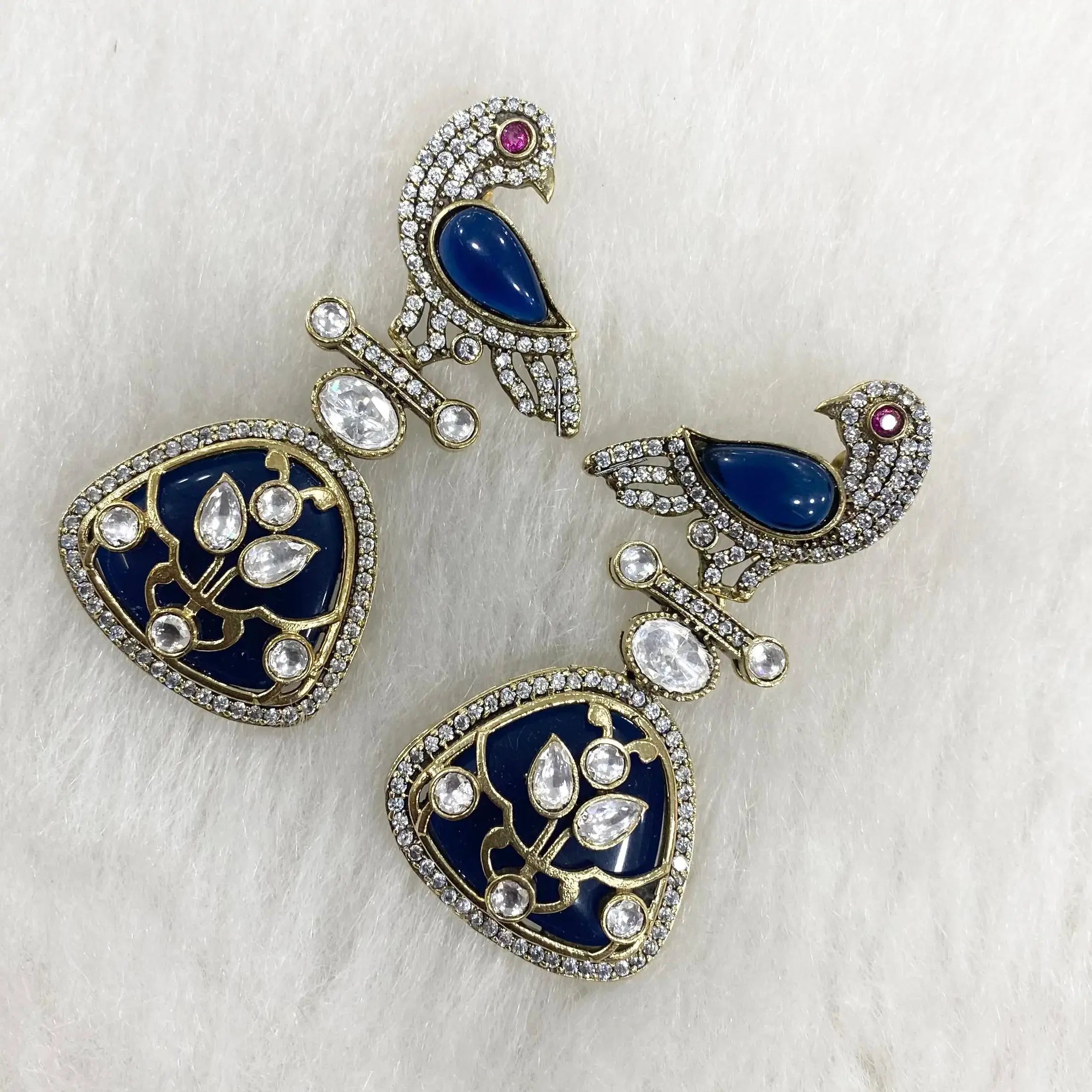 Aviara Bird Holdali Earrings - Blue