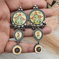 Tanjore Silver Replica Piya Earrings - Beige