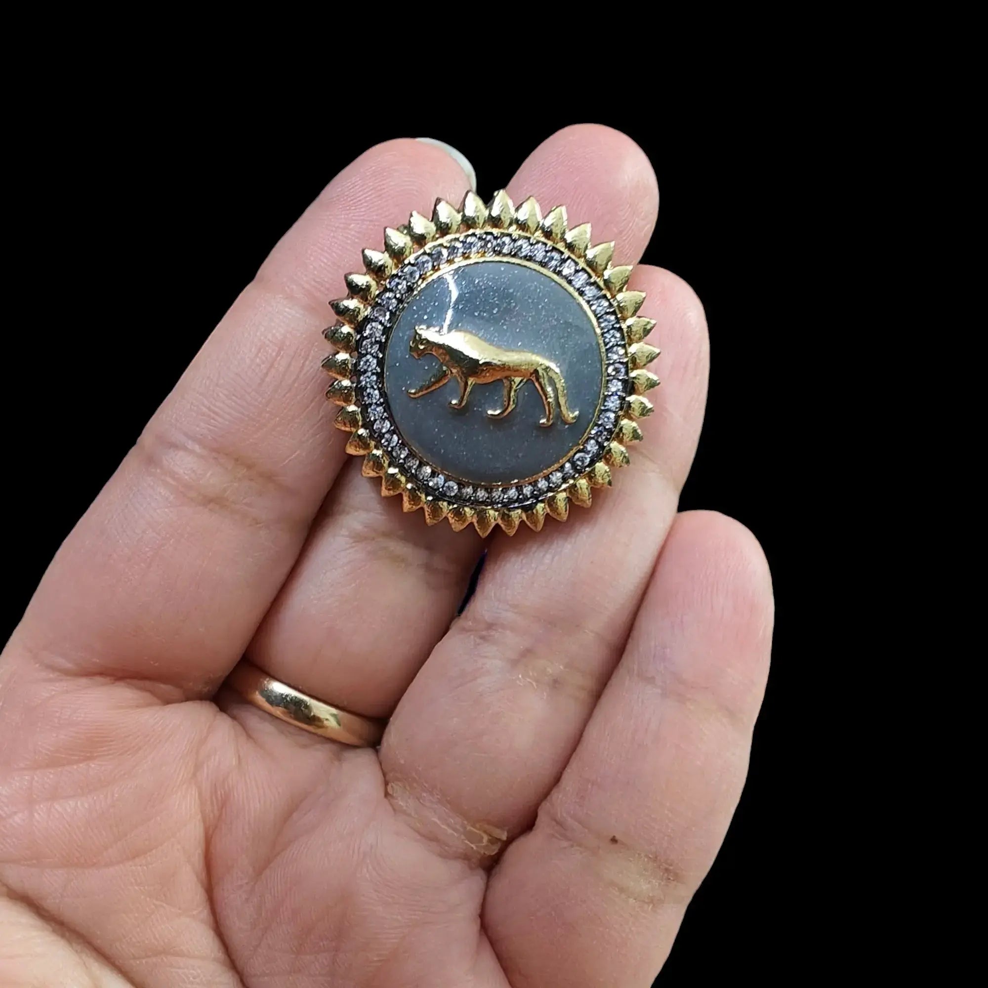 Sabyasachi Inspired Jaguar Adjustable Ring- Grey