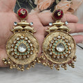 Ruhaniya Brass Fusion Amrapali Earrings - Maroon n Mint
