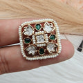 Zarqa Sunheri Kundan Ring- Green