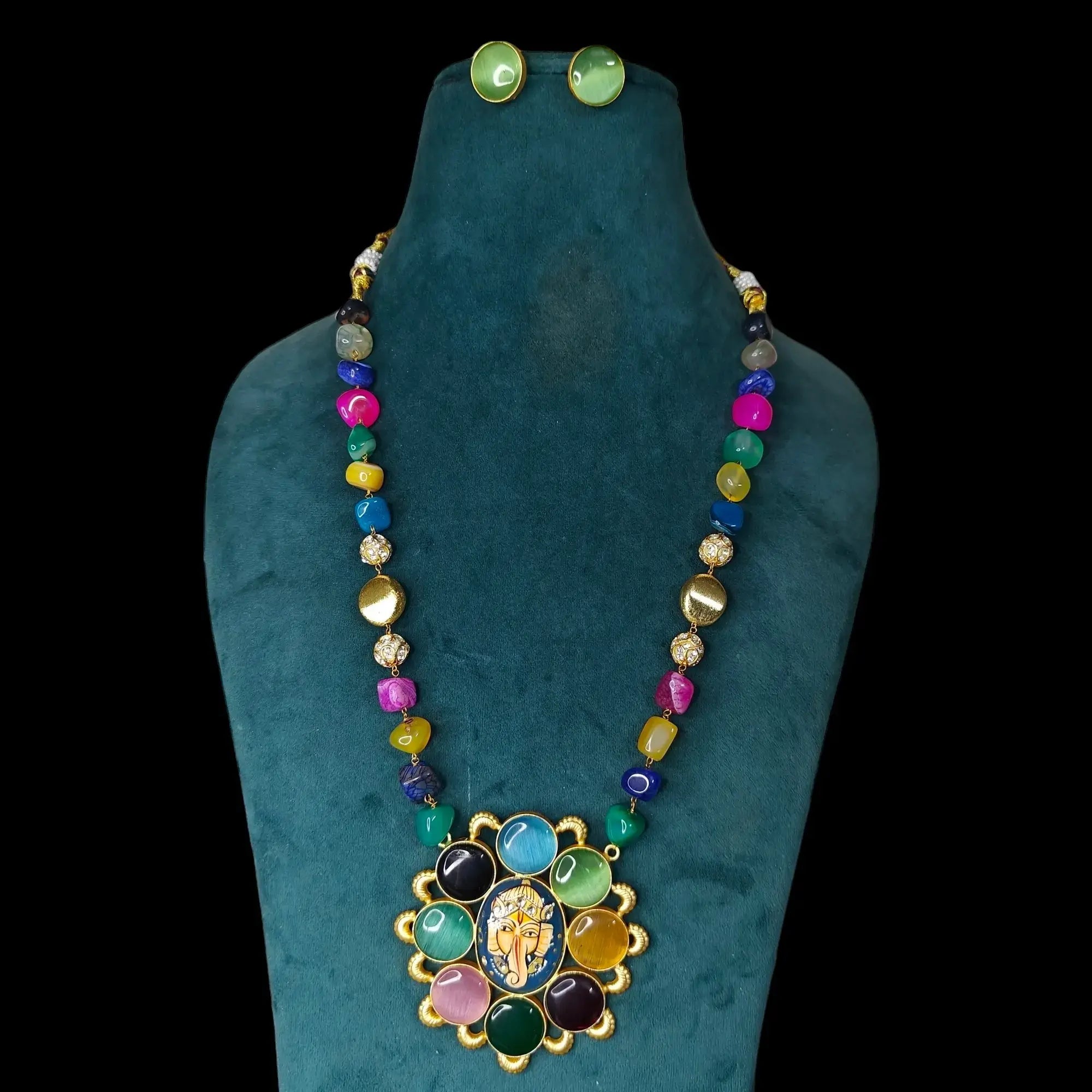 Ganesha Monalisa Long Necklace- Multi