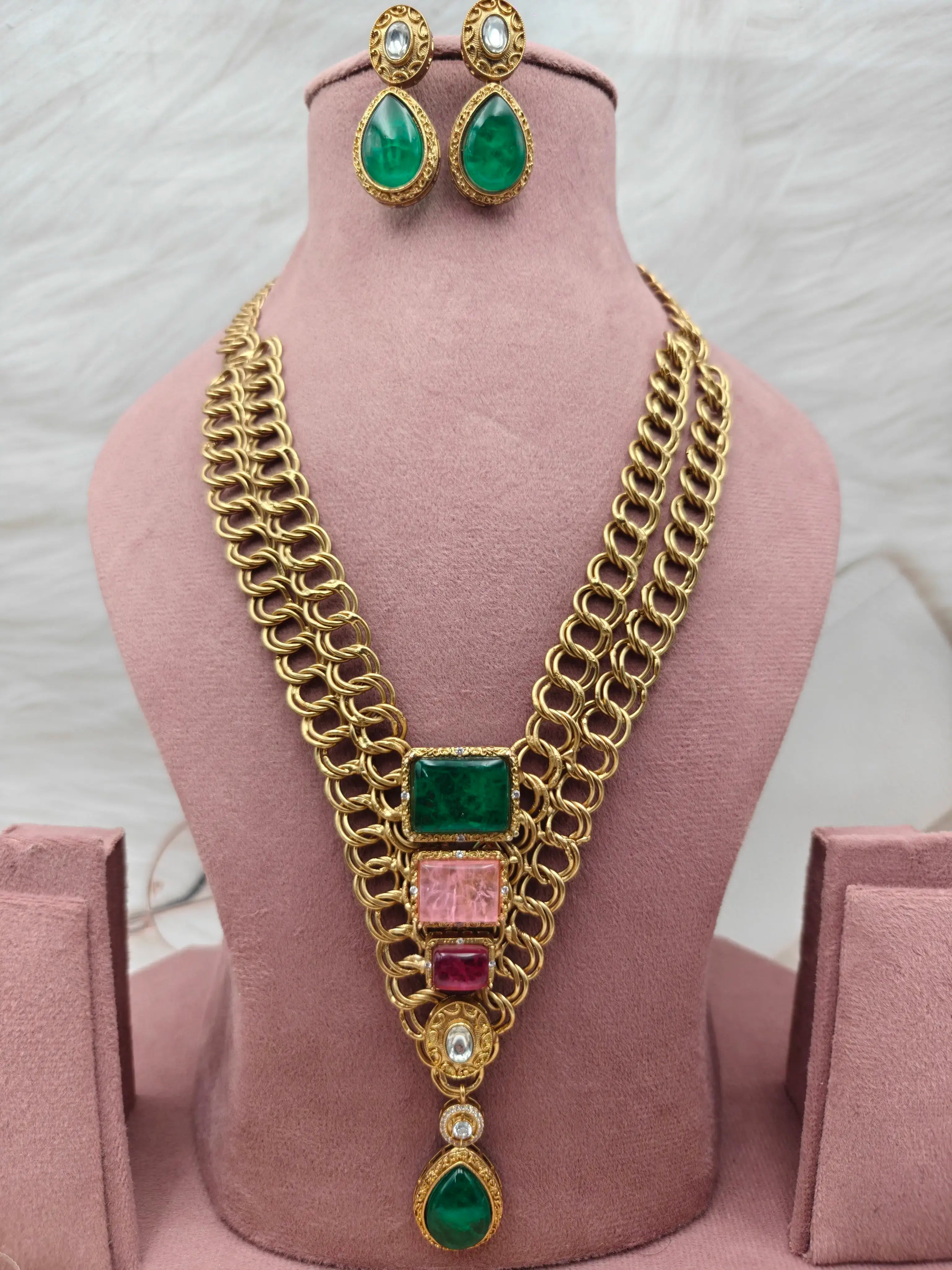 Noyna Doublet Amrapali Brass Fusion Necklace Set - Multi