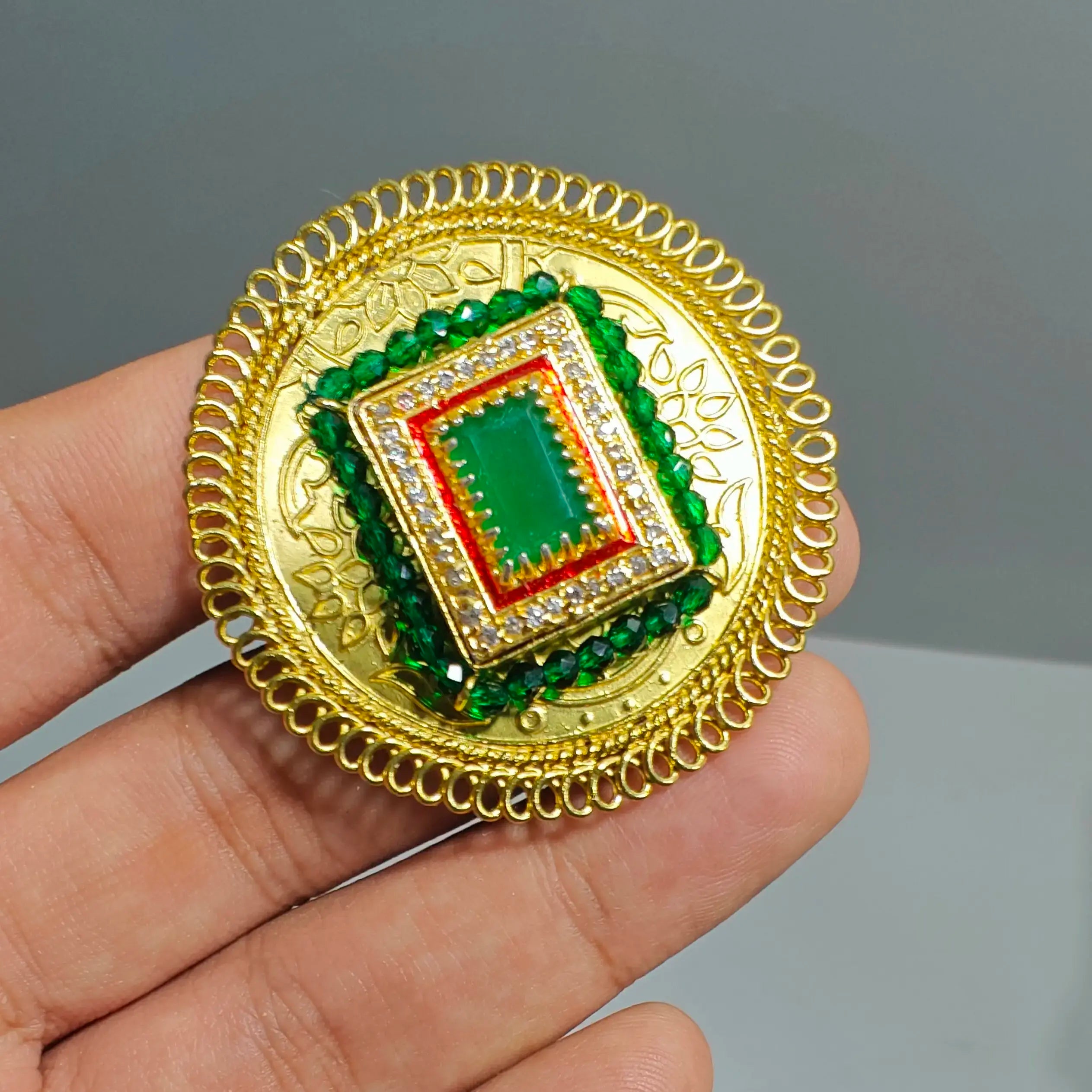 Zamira Amrapali Brass Fusion Ring- Green