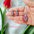 Ruhi Hand Painted Pendant Set- Red