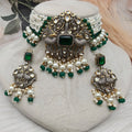 Mrig Premium Uncut Polki Moissanite Choker Set - Green