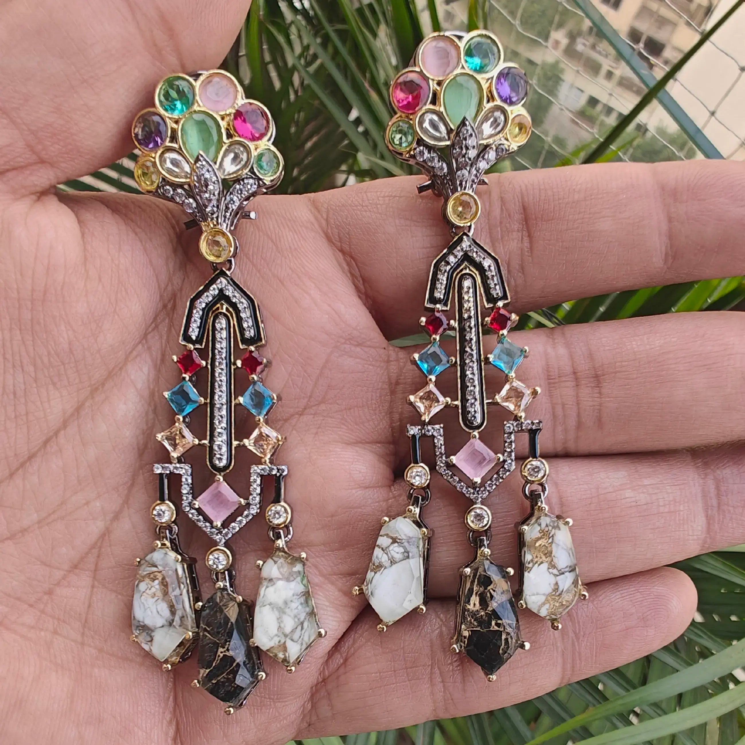 Sabyasachi Inspired Aashna Statement Multi Earrings - White N Black