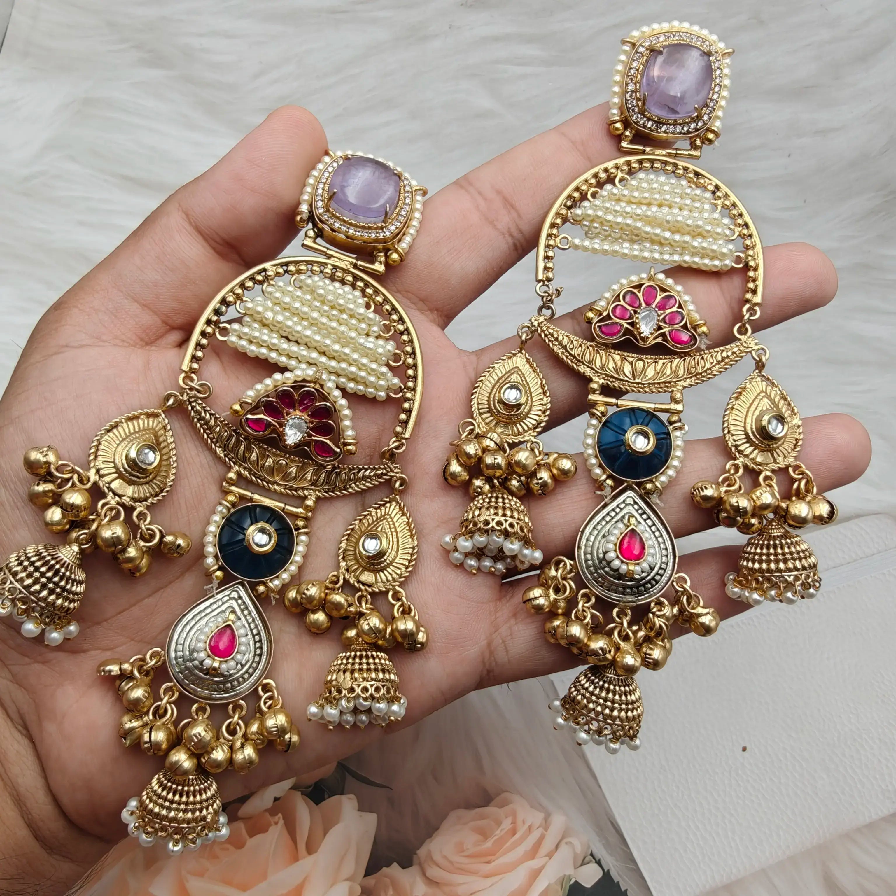 Reba Amrapali Brass Fusion Earrings - Purple Blue