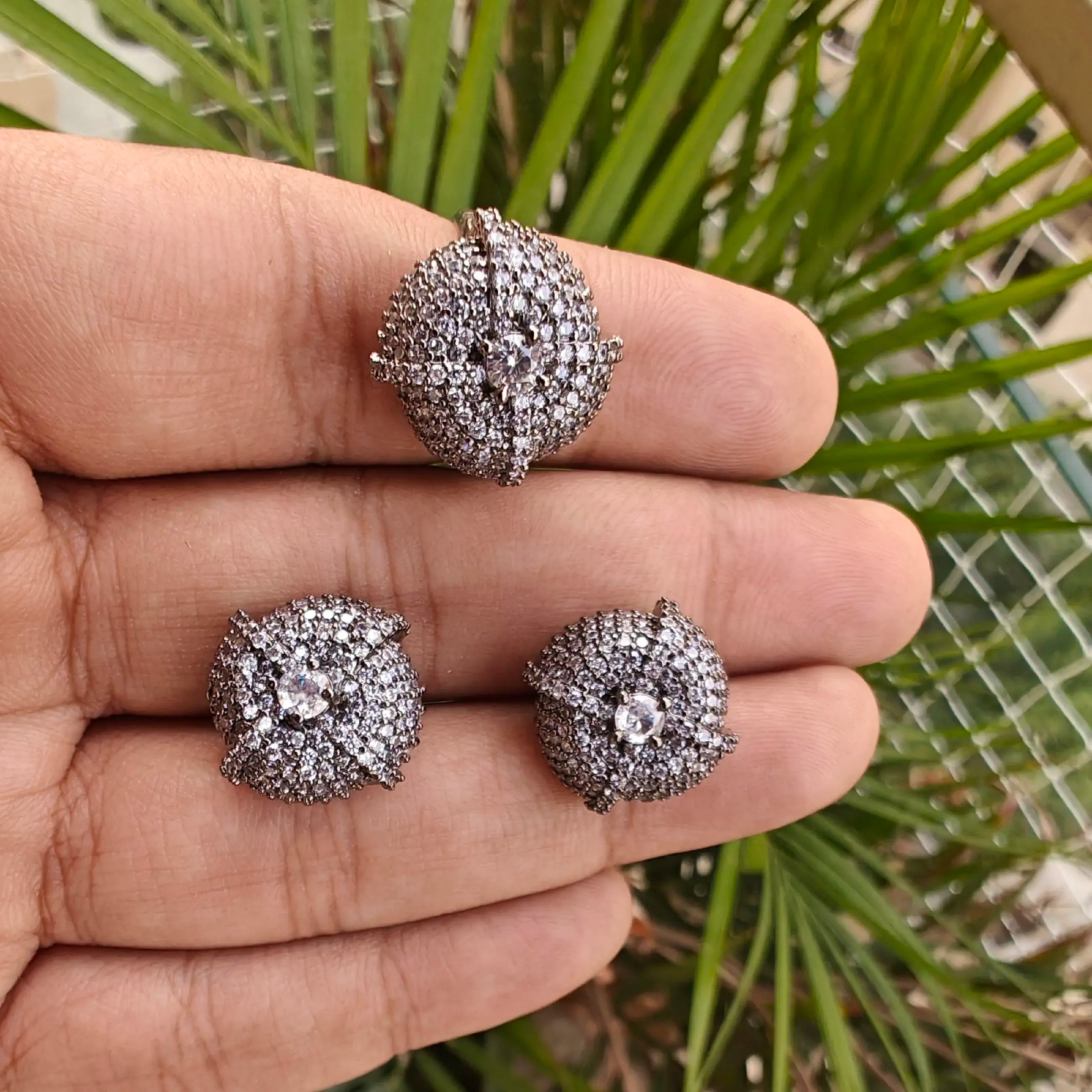 Invisible Setting AD Star Earrings And Ring Conbo- Silver