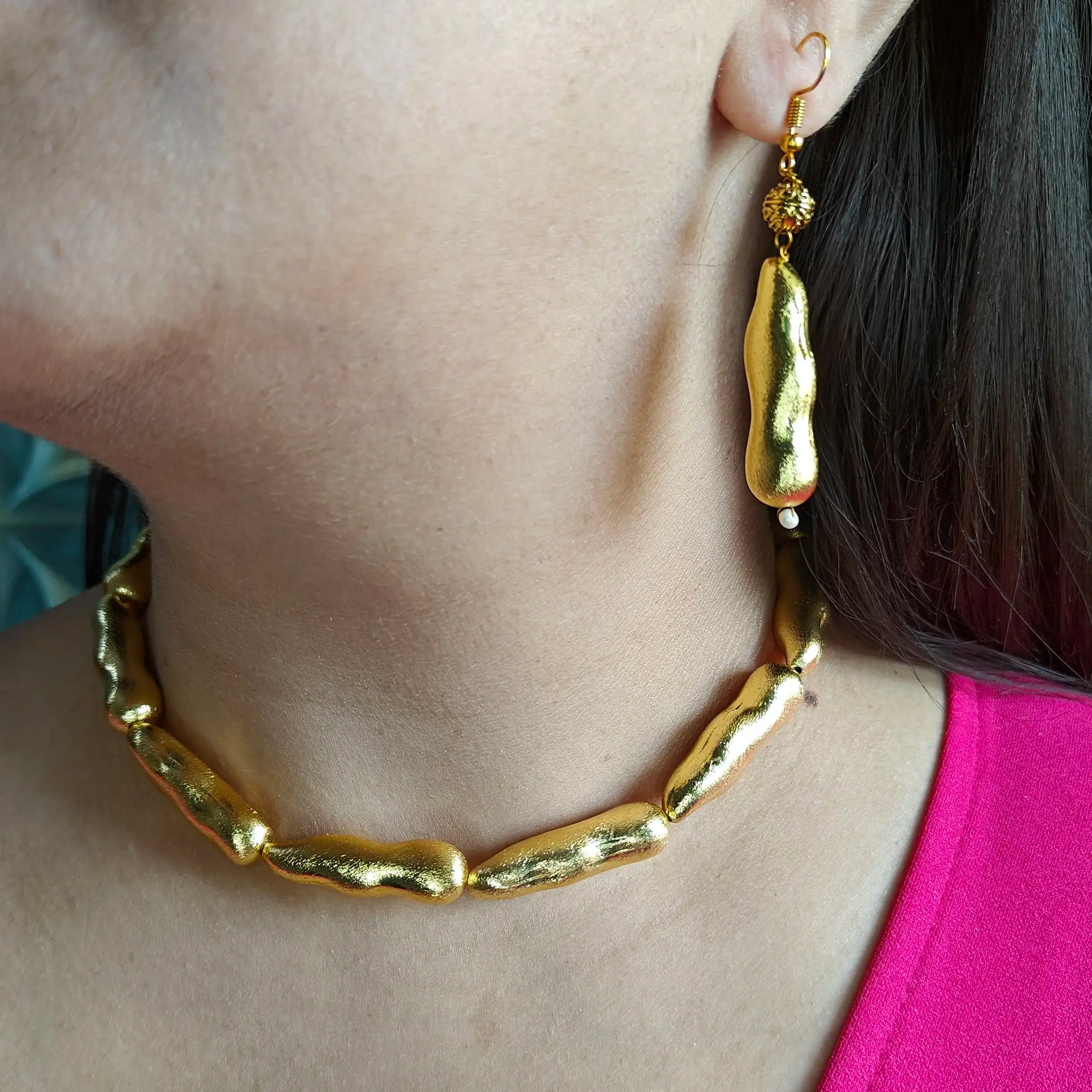 Gold Brass Indo-Western Imli Shape Necklace Set