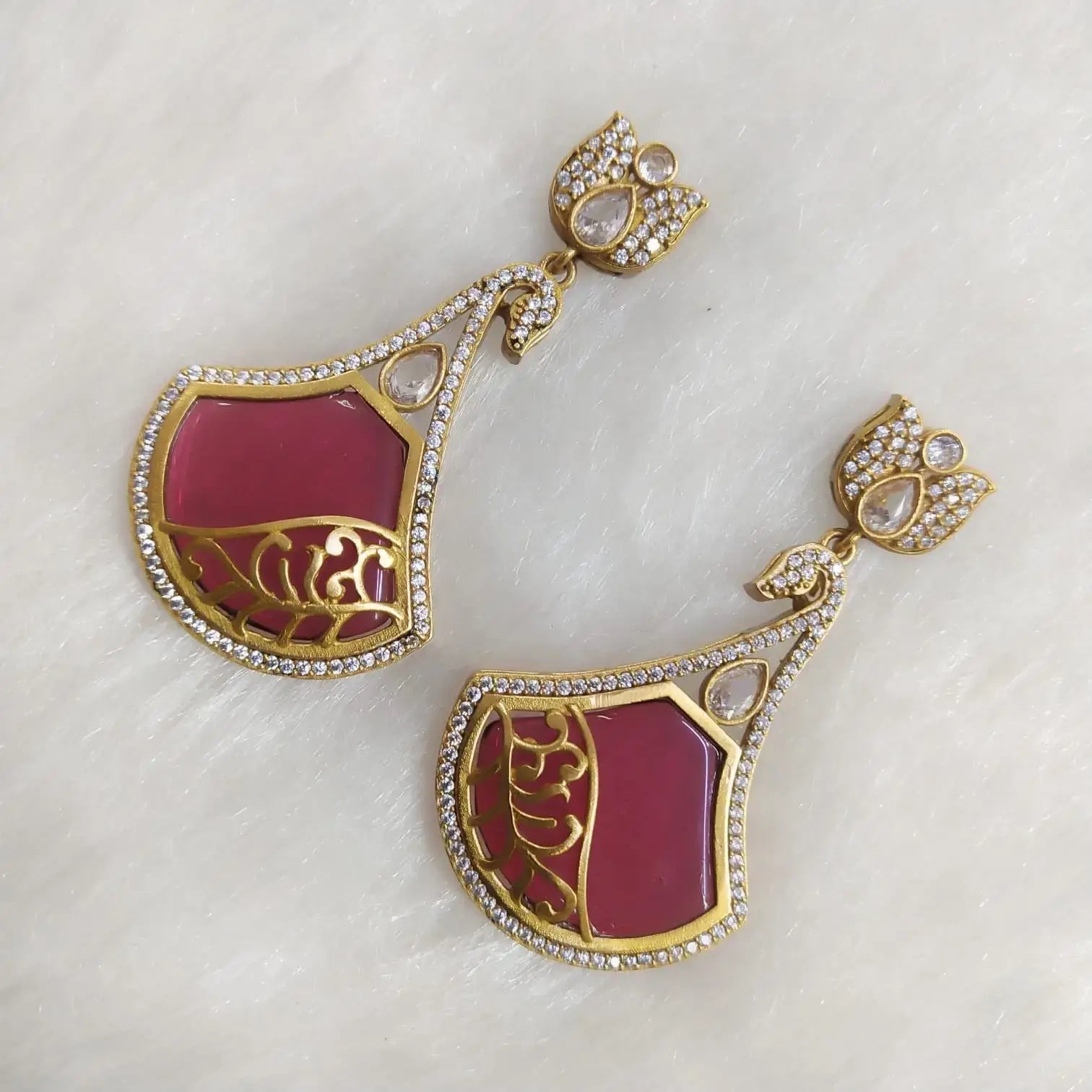 Shayari Stone Earrings- Ruby