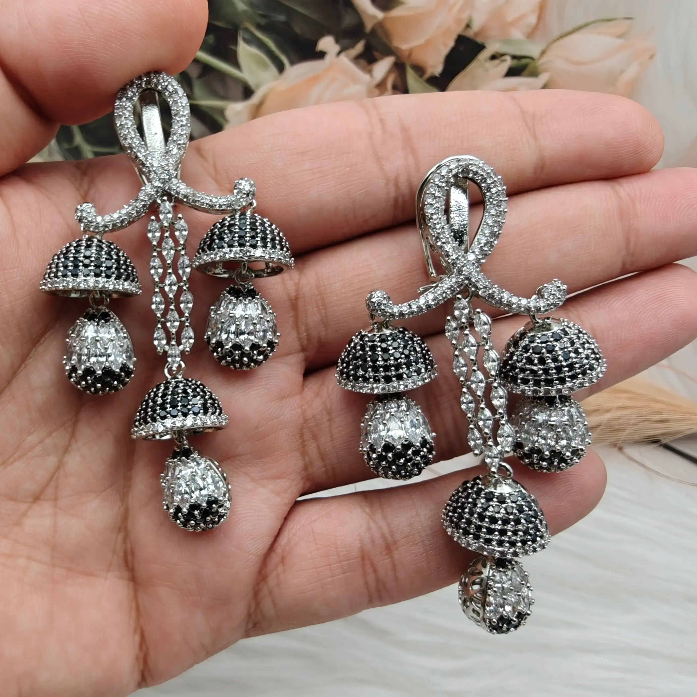 Shravani Cocktail AD Celebrity Style Earrings - Black