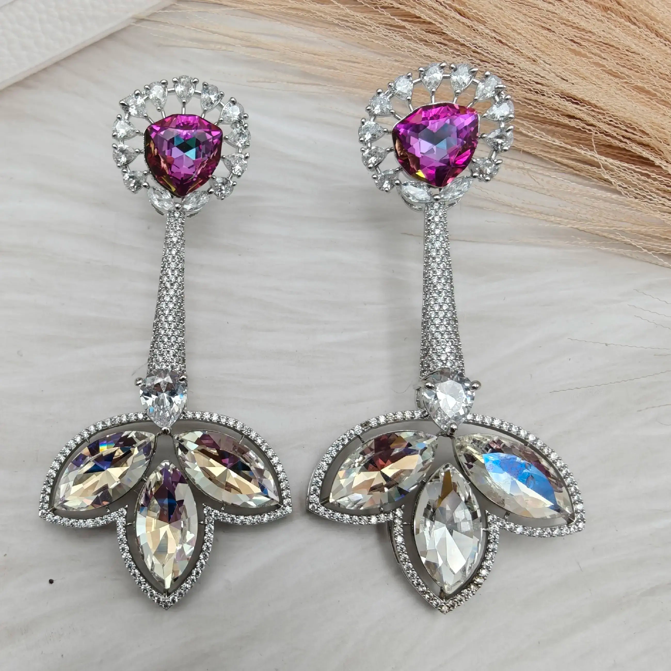 Ketki Swarovski Crystal Cocktail Danglers- White And Dark Pink