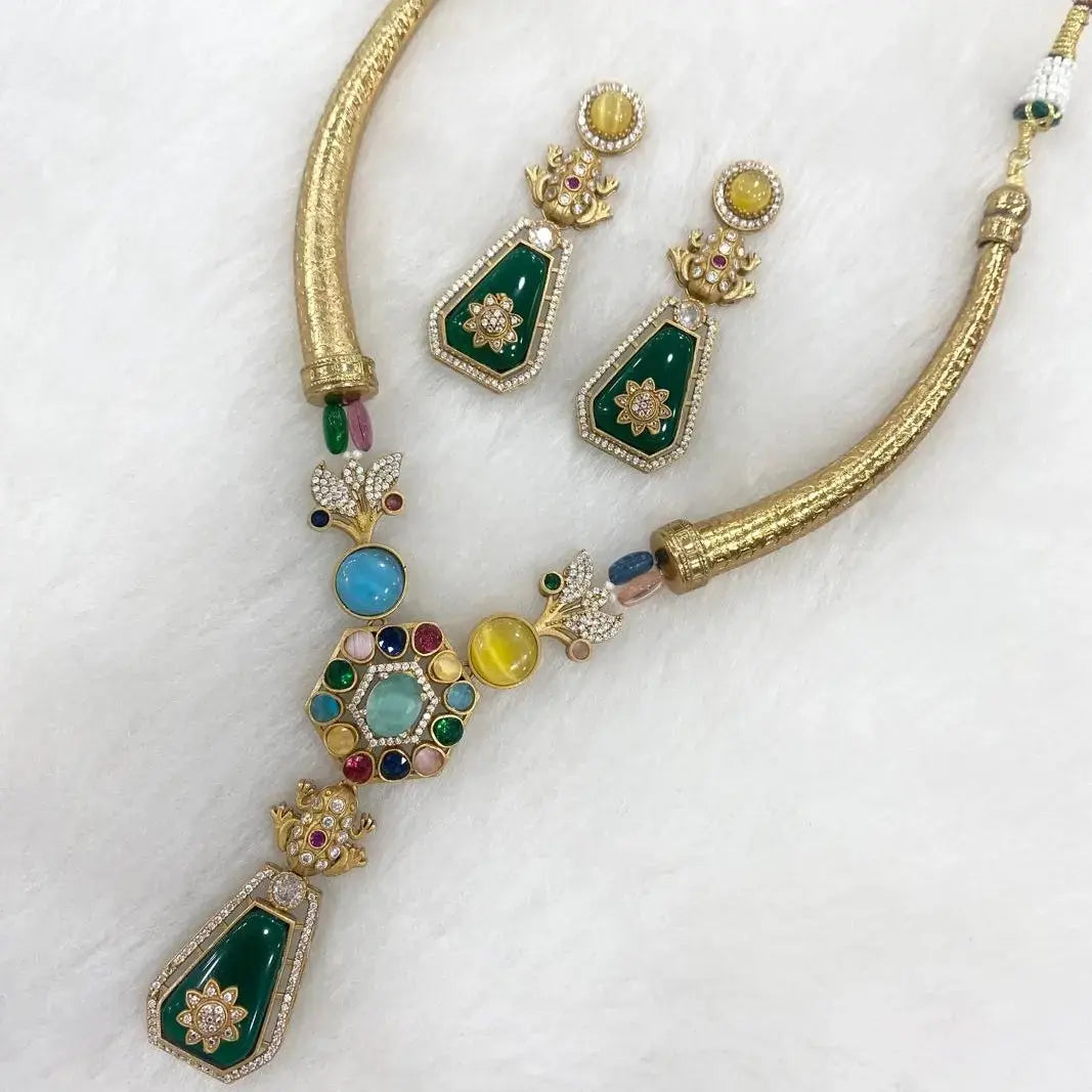 Sabyasachi Inspired Animal Ball Hasli Necklace Set - Multi