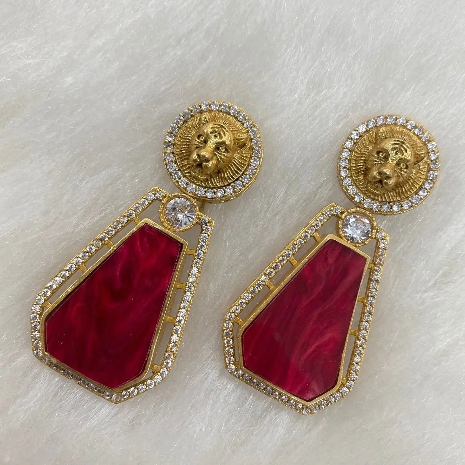 Sabyasachi Inspired Shell Stone Earrings- Red