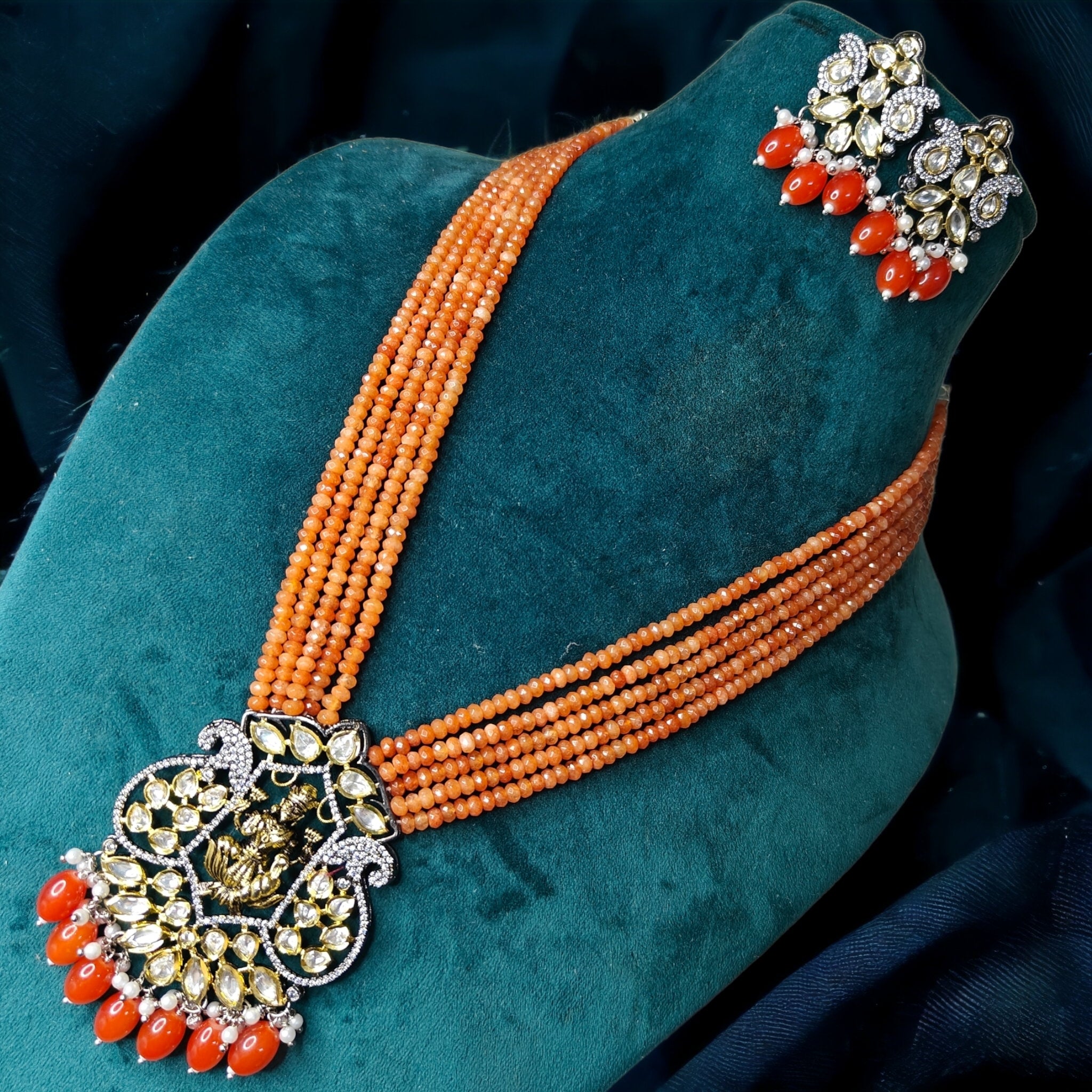 Lakshmi Long Necklace- Orange Onyx