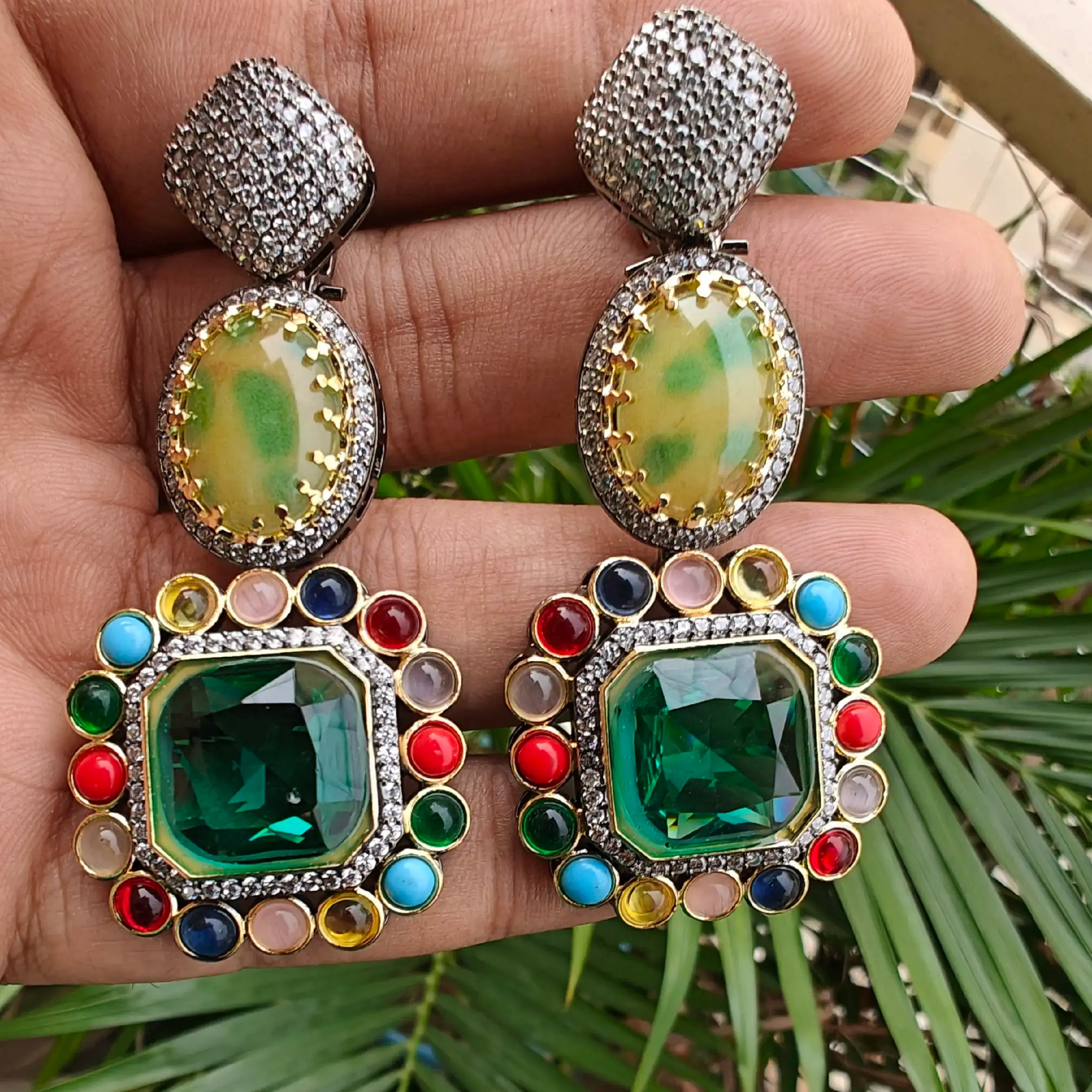 Amina Sabyasachi Inspired Statement Earrings - Rama Green